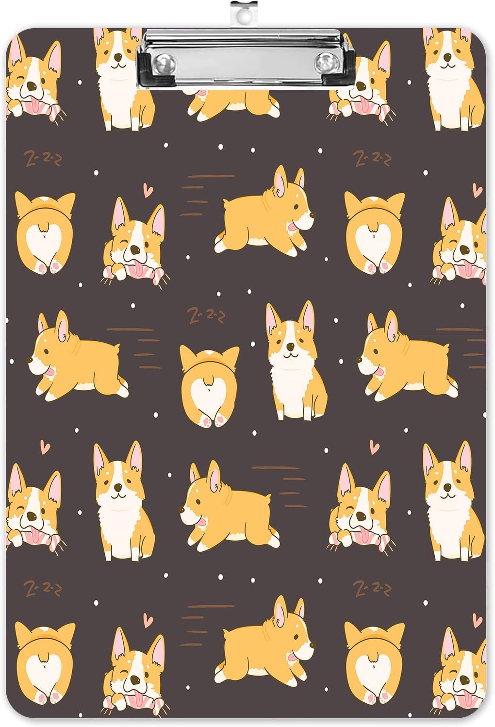 Fashion A4 Clipboard, Standard Letter Size 9" x 12.5", Decorative Wooden Clipboard with Low Profile Metal Clip for Office, School, Teachers, and Students, Kawaii Corgi Dogs