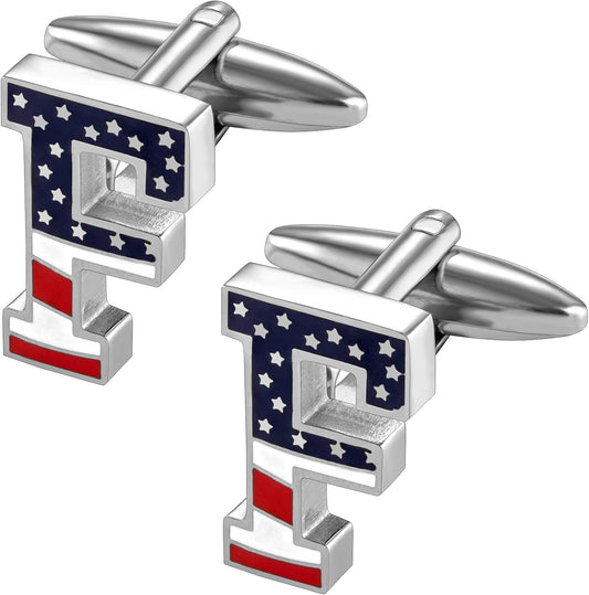 AMITER Initial Cufflinks for Men, American Flag Pattern Cuff Links Men's Shirt Studs Suit Accessories Gift