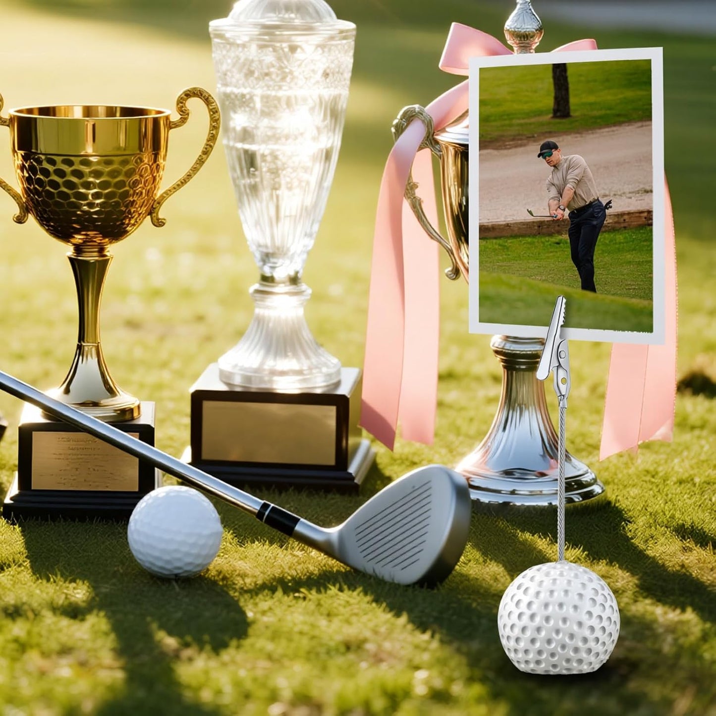 12 Pack Resin Golfball Base Memo Clip Golf Ball Place Card Holder Table Memo Number Name Card Holder Golf Centerpieces with Alligator Clip for Office Menu Wedding Sports Party Events Table Decoration