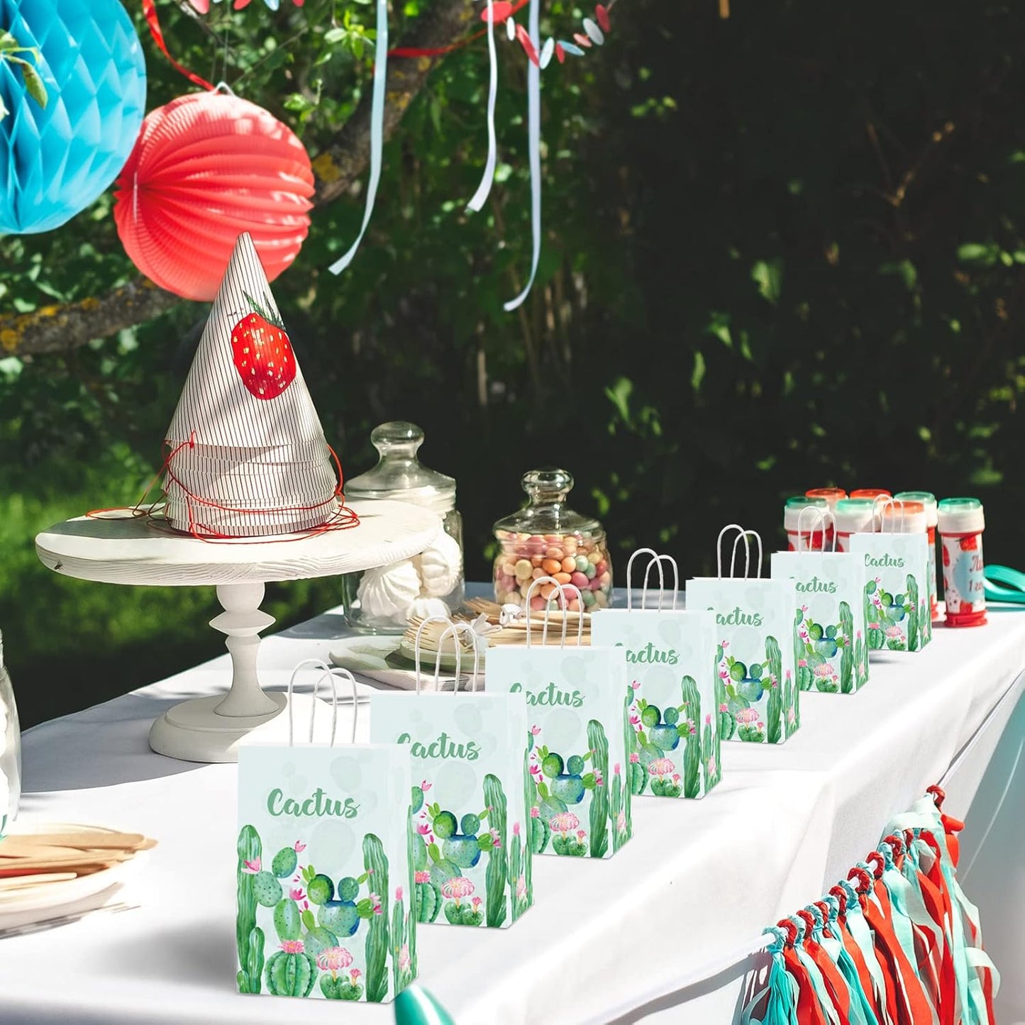 Gisgfim 12 Pcs Cactus Party Favors Candy Bags Cactus Theme Boho Birthday Party Goody Treat Paper Bags Floral Decorations