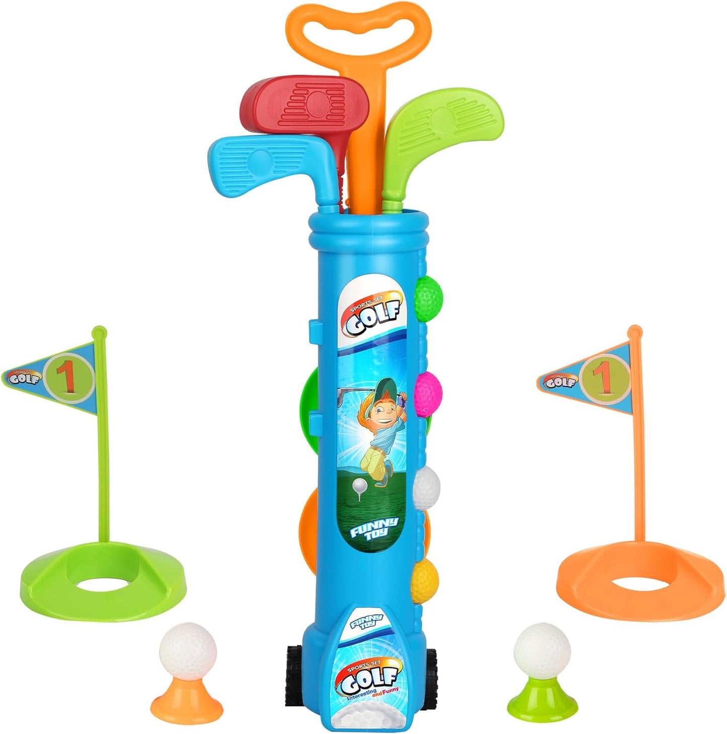 Liberry Kids Golf Clubs Set, Golf Toy with 1 Golf Cart, 3 Golf Clubs, 2 Practice Holes, 2 Golf Tees & 6 Balls, Indoor Outdoor Sports Toy Gift for Boys Girls Ages 1 2 3 4 5