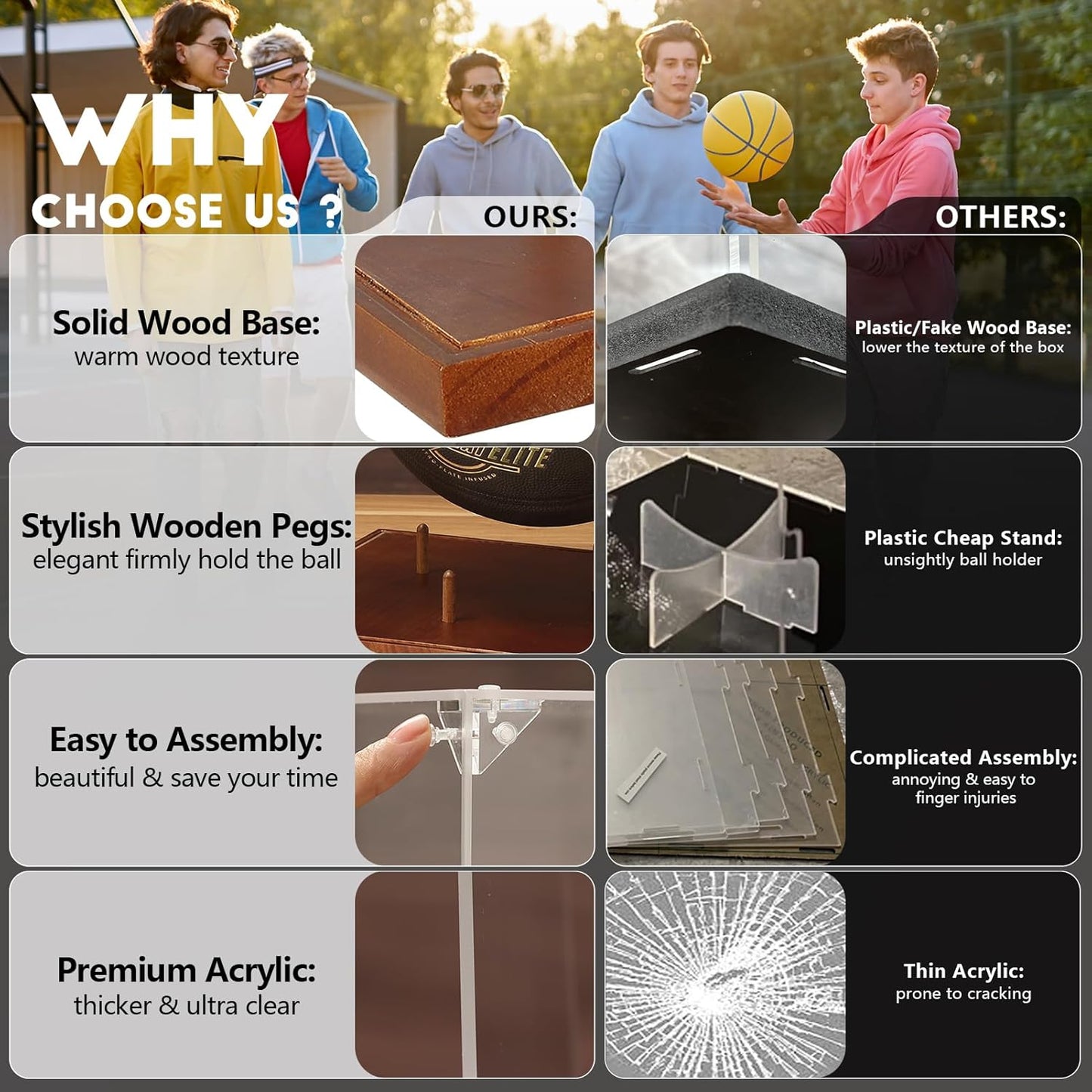 JupDec Basketball Display Case Acrylic Clear 10" Full Size with Solid Wood Base, UV Protected Soccer Display Stand Box for Autographed Standard NBA WNBA Ball Memorabilia Keepsake Ideal Gift Athlete