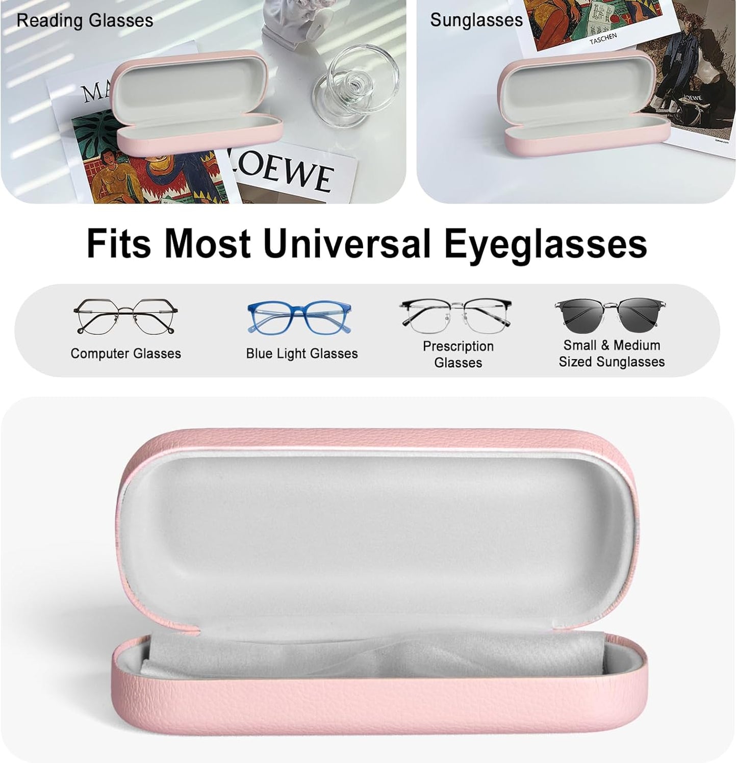 RayLove Glasses Case Hard Shell Eyeglass Case with Cleaning Cloth, PU Leather Protective Eye Glass Cases Fits Most Sunglasses