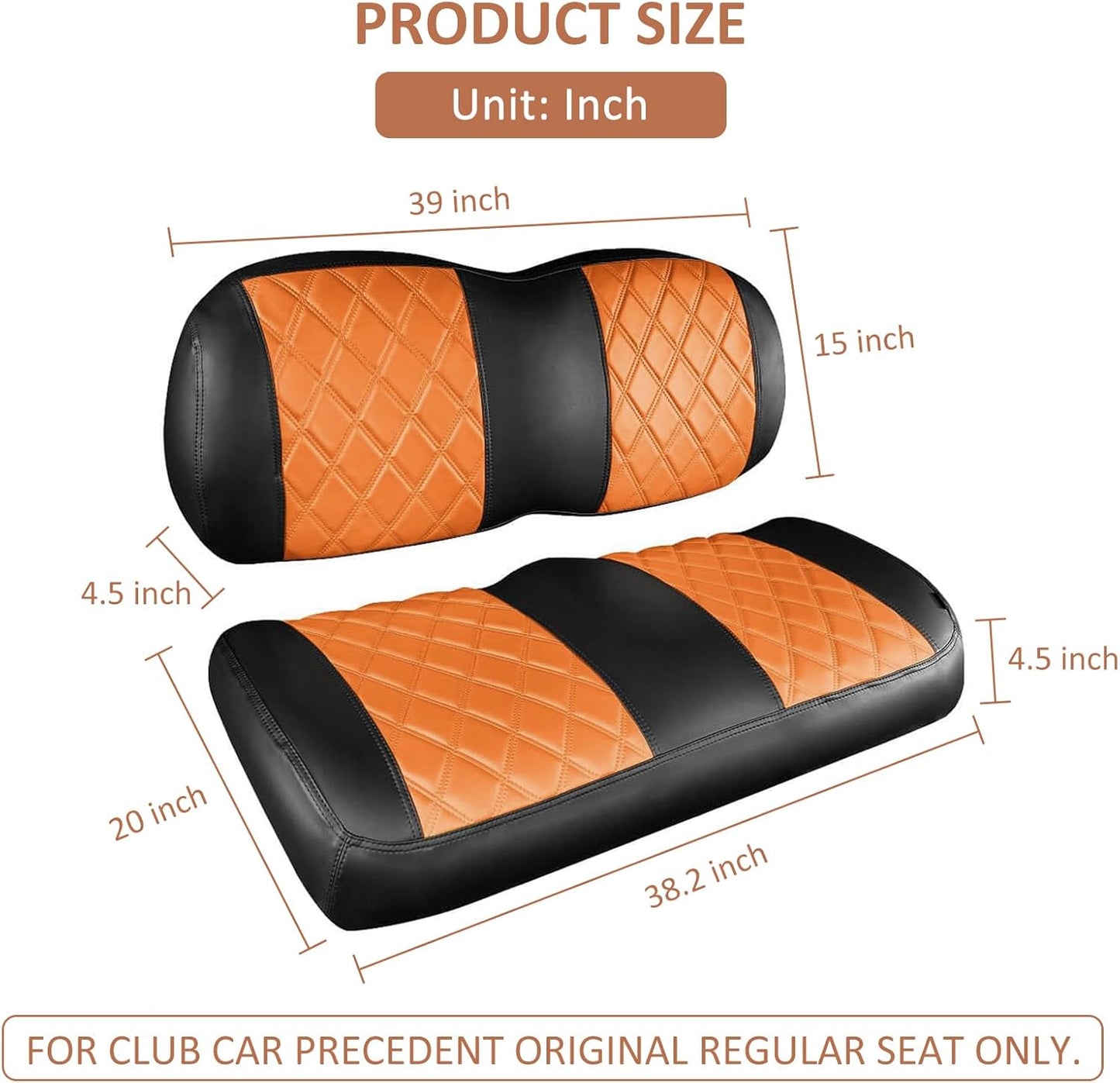Golf Cart Seat Cover for Club Car Precedent Ordinary Front Seat Cushion, Thick Vinyl Leather Custom Diamond Comfortable, Adjustable Straps and Retractable Buckle/No Nails Required (Black&Brown)