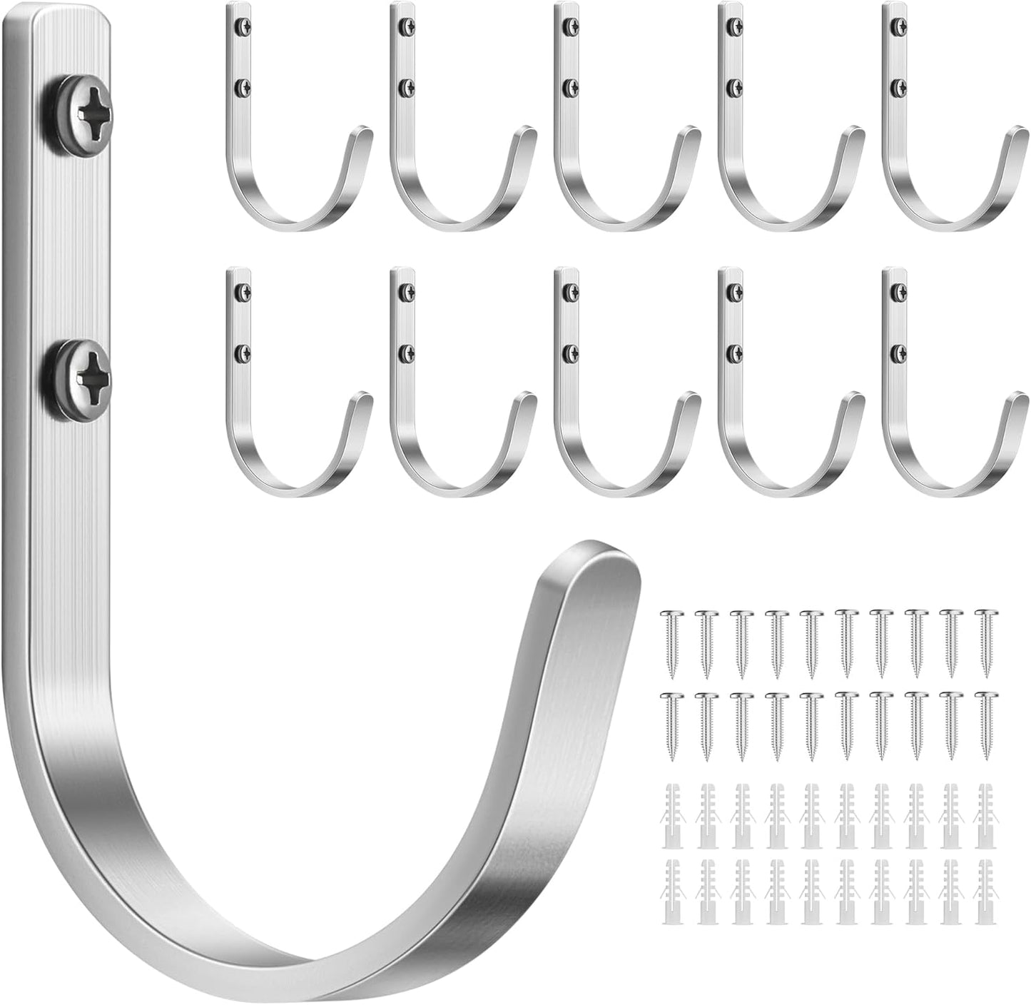 10-Pack Wall Hooks for Hanging Towel/Coat - 22LB Screw in Metal Hanger Wall Mount, for Outdoor, Closet, Door, Bathrooms, for Backpack, Robe, Silver