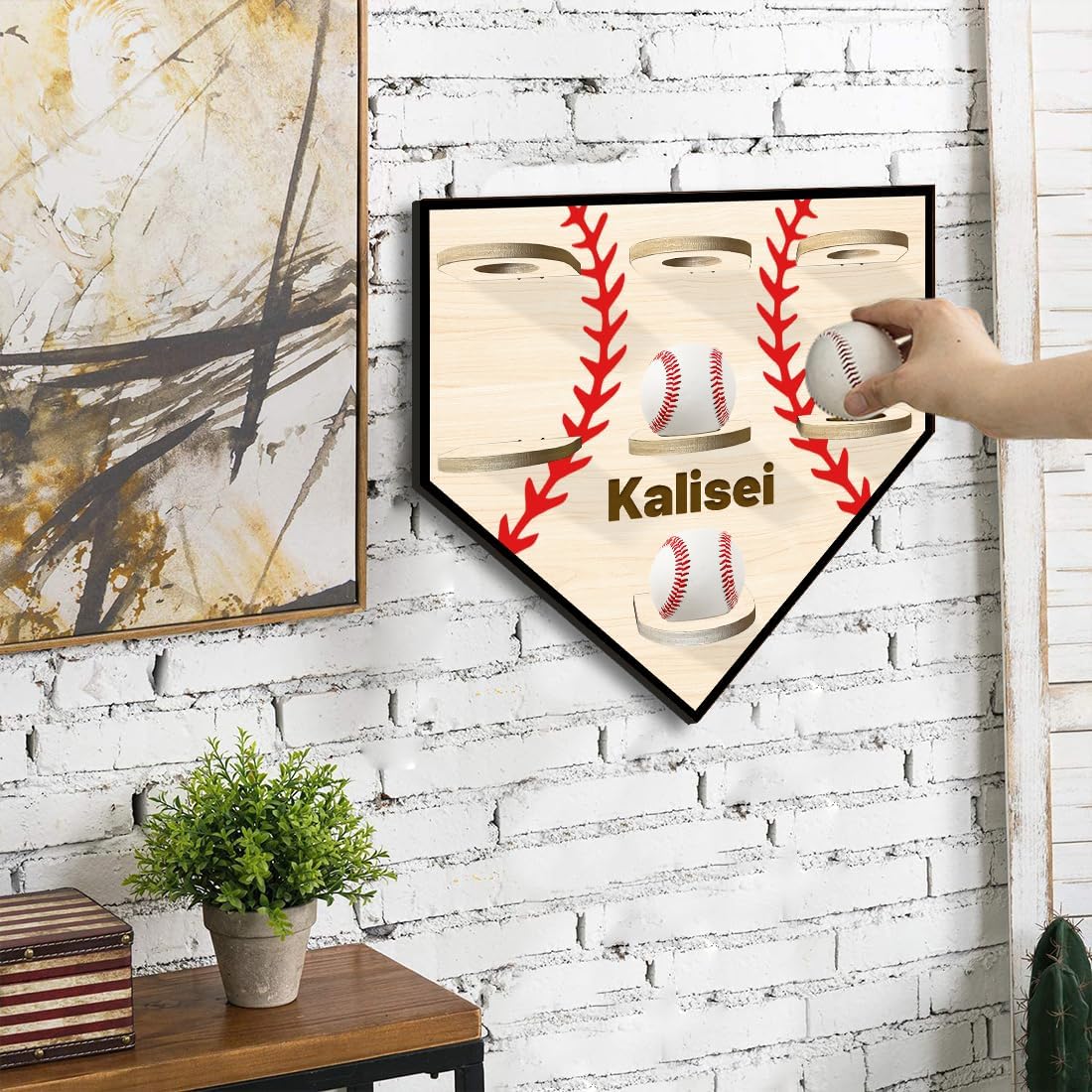 Personalized Name Baseball Display Case Wood Softball Storage Stand Baseball Holders for Men Husband Dad's Collection Memorabilia Baseball Display Case Softball Ball Wall Rack Hanger