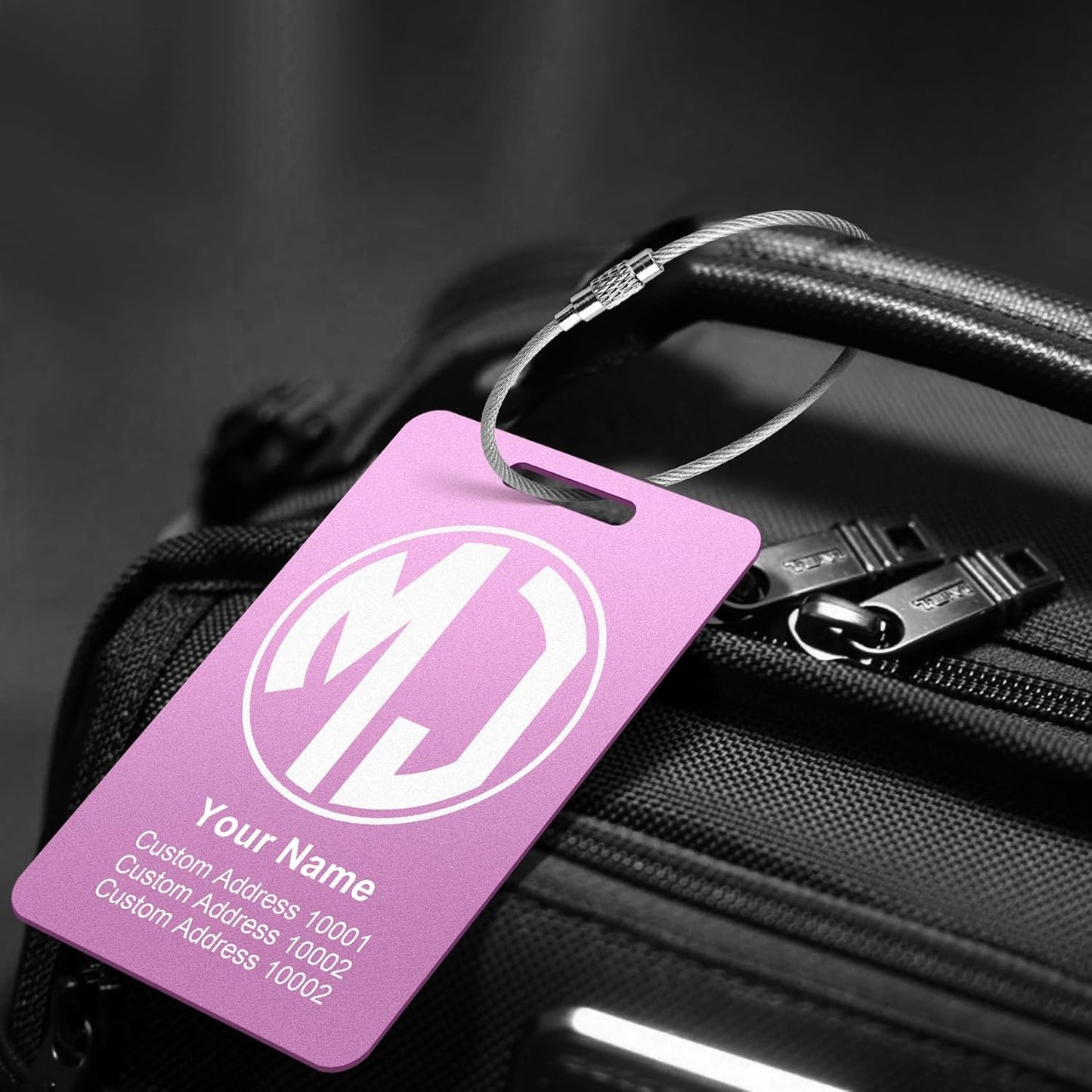 Personalized Metal Luggage Tags for Suitcases - Laser Engraved Monogram Custom ID Luggage Name Tag Pink Black - Travel Bag Backpack Tags for Kids Women Golf Baggage Accessories