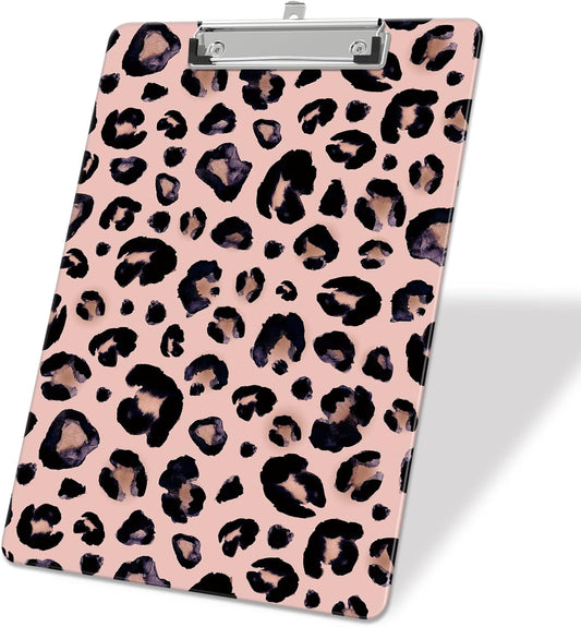 Plastic A4 Clipboards, Cute Clip Board Stardard Letter Size 9 x 12.5 in, Office Decorative for Students Women Men and Kids, Leopard