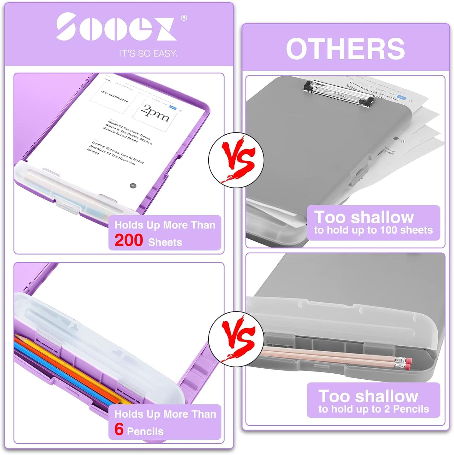Sooez Clipboards with Storage, High Capacity Clip Boards 8.5x11 with Storage, Heavy Duty Nursing Clipboard Folder, Plastic Clipboard with Pen Holder for Women Teachers Work, School & Office Supplies