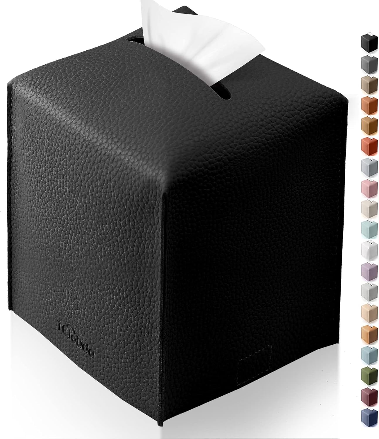 Tissue Box Cover, Tclouda, Modern PU Leather Square Tissue Box Holder for Creative Decorative, Ideal for Bathrooms/Office/Car/Nightstand/Outdoor Tent/Dining Table, 5"X5"X5", Single Black
