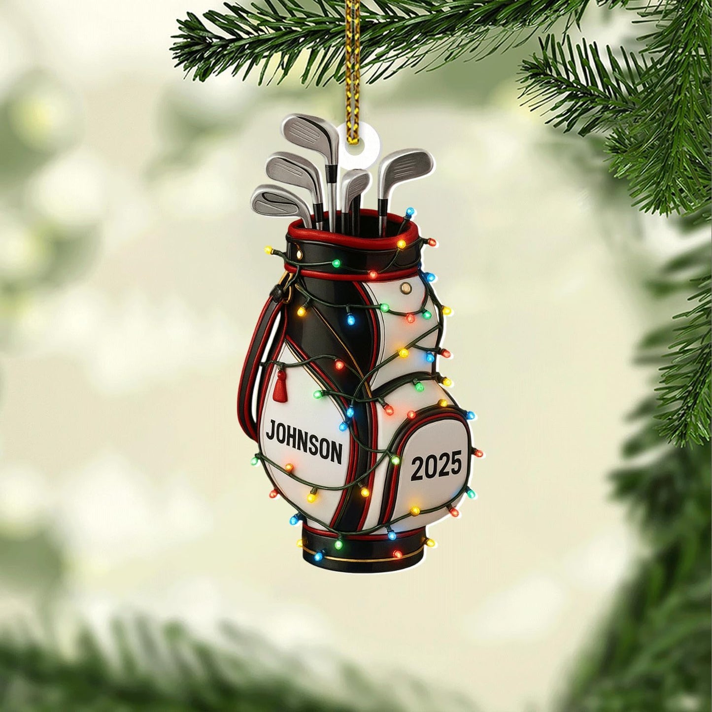 Personalized Golf Christmas Ornament 2025, Custom Name Bag, and Golfer Outfit Gilf, Ball Head Ornament with Santa Hat, Gifts for Golf Lovers 7