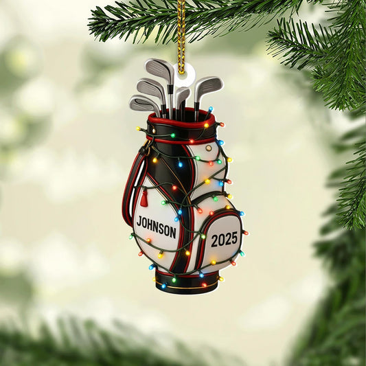 Personalized Golf Christmas Ornament 2025, Custom Name Bag, and Golfer Outfit Gilf, Ball Head Ornament with Santa Hat, Gifts for Golf Lovers 7