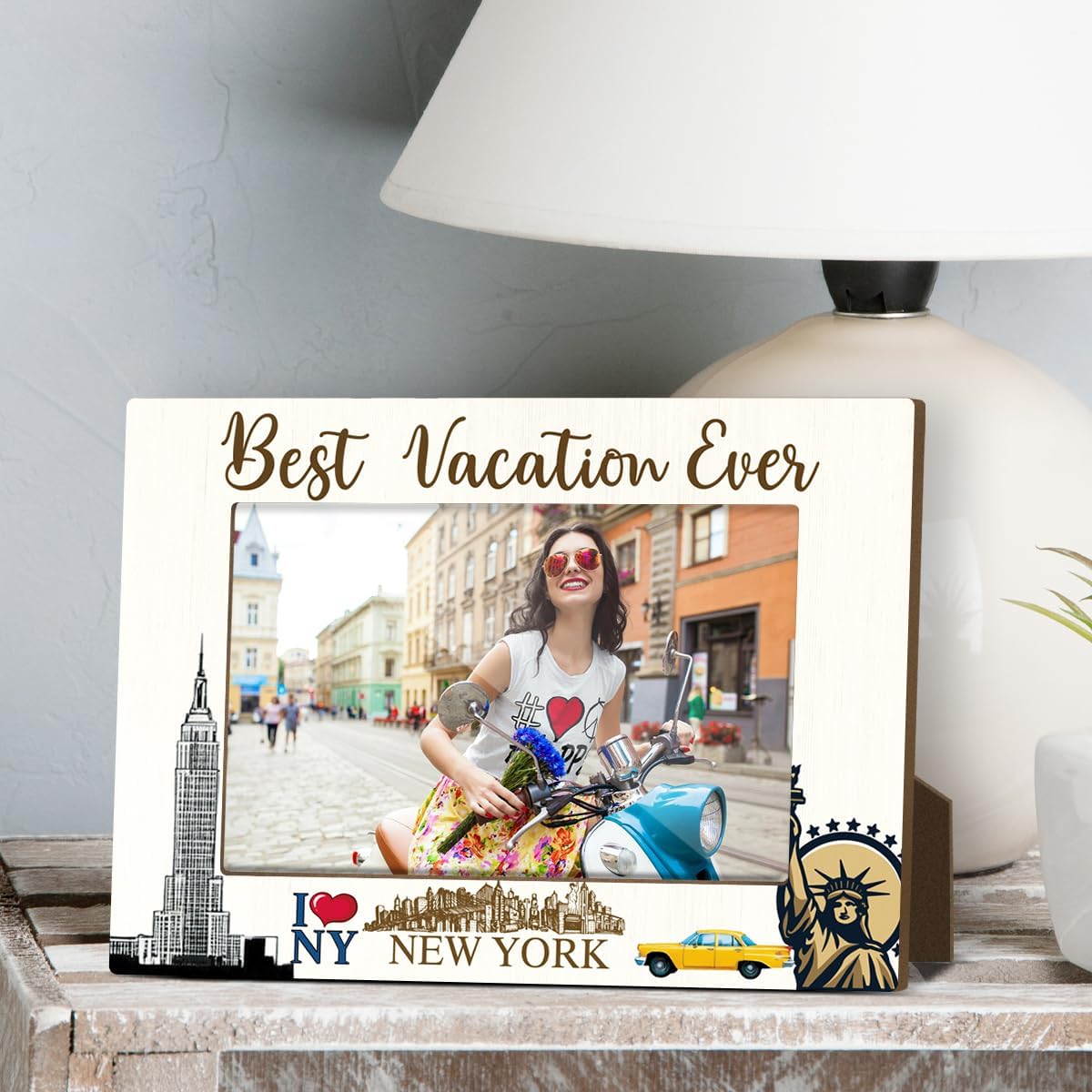New York Souvenir Gifts Picture Frame for Desk Wooden Picture Frames 4x6 for Holiday Wood Photo Frames for Vacation Honeymoon Gifts for Couples Newlyweds Photo Gifts for International Travelers - M784