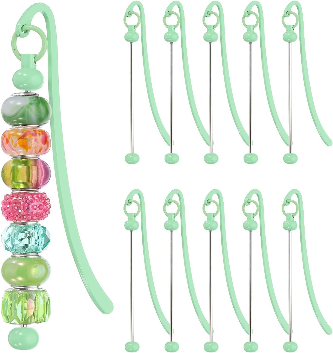 PATIKIL Beadable Bookmarks, 10 Pcs Beaded Bookmark DIY Metal Blank Bar Bulk for Bookmark DIY Making Craft, Beading Pendant Charm, Candy Green