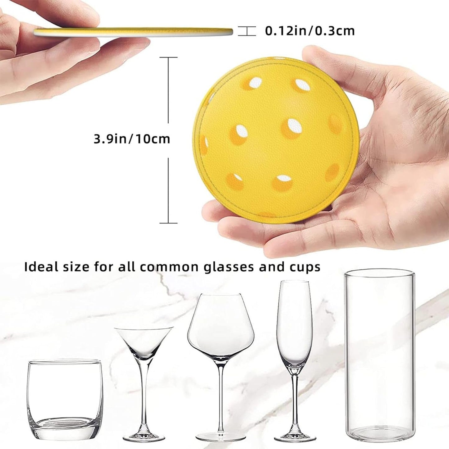 6 Pcs Pickleball Drink Coasters with Holder Coasters for Drinks Coffee Table Home Decor Housewarming Gift