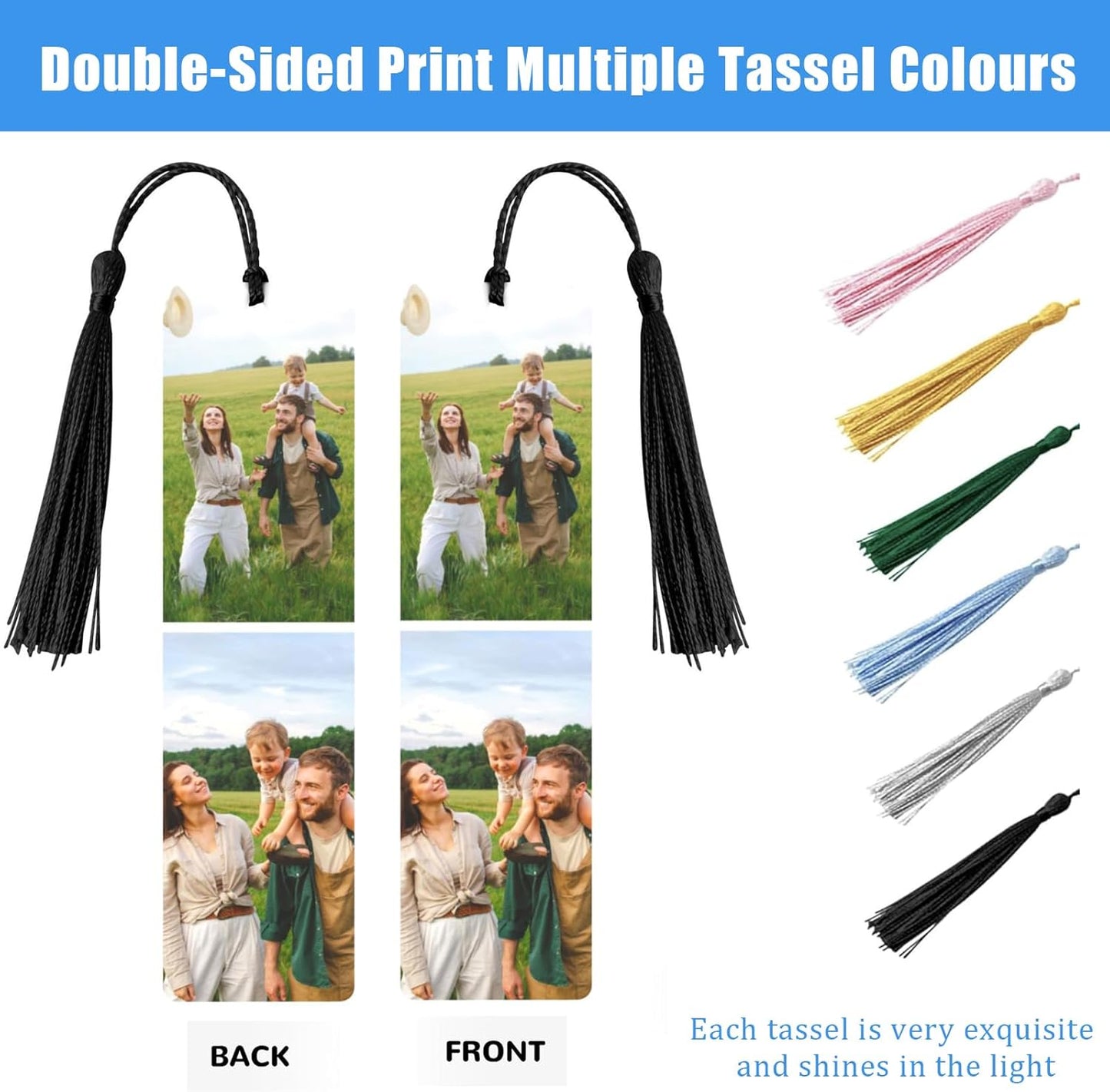 Custom Bookmark, Personalized Wood Bookmarks Tassel with Photo, Customized Double-Sided Bookmark for Women Men Book Lover Christmas Valentine's Day