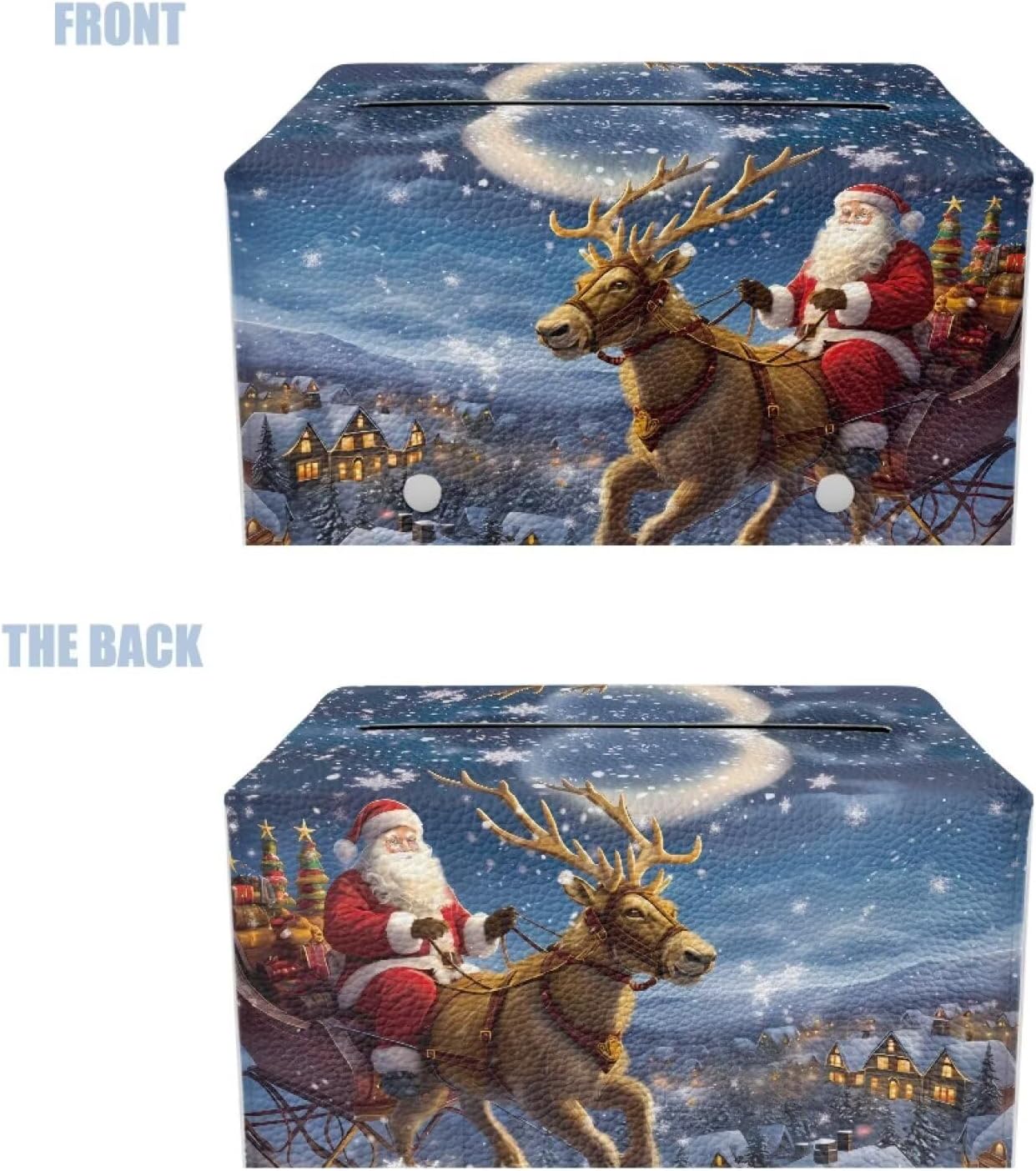 Christmas Santa Claus Print Pretty Tissue Box Bathroom Decor PU Leather Tissue Cover Decorative Organizer Large Capacity Design Rectangular Tissue Box Cover for Car