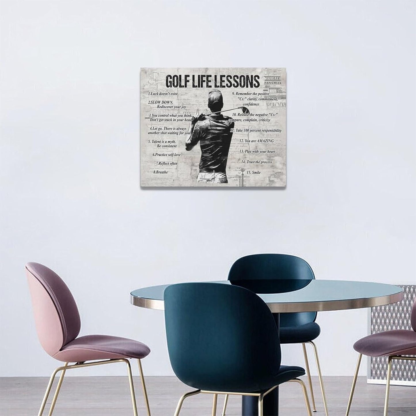 Gyeong Golf Sports Wall Art Golf Life Lessons Wall Decor Golf Sign Retro Poster Boy Men Room Motivational Decorations Canvas Print Painting Artwork for Bedroom Bathroom Living Room 20"x16"