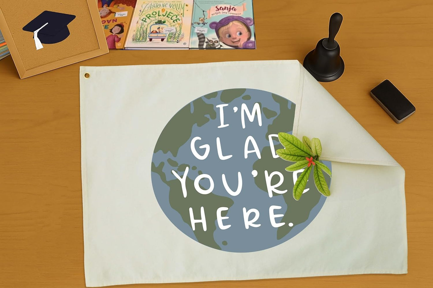 Classroom Wall Decor-Teacher Gifts-Welcome Poster Gift-Nursery Sign- Positive Affirmation Motivational Quote-Earth Theme-Hanging Rectangle Banner Flag Wall Decor-I'm Glad You're Here-28.5"L×20"W