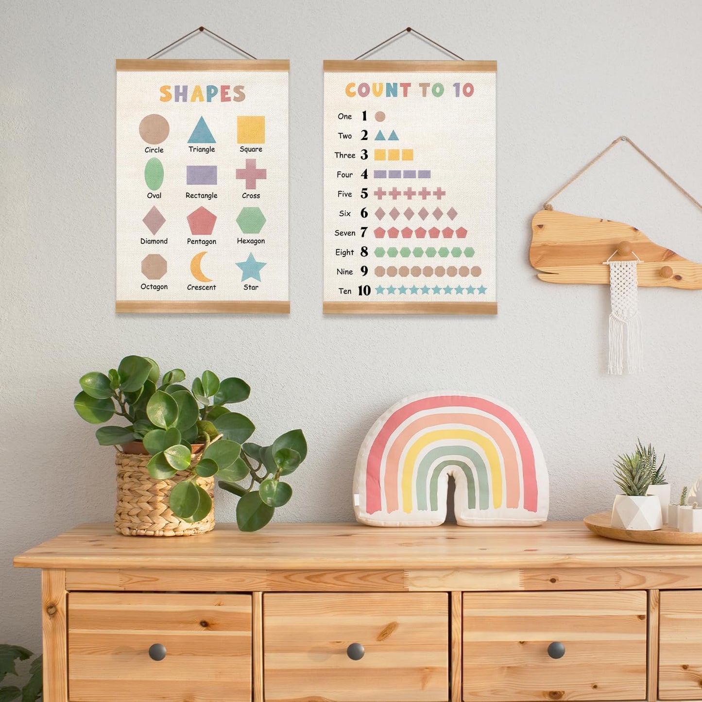 ZTGDA Numbers Shapes Poster Set of 2, Numbers Posters for Toddlers Decor, Shapes Numbers Learning Poster Wall Decor for Classroom Nursery Kids Room Playroom Preschool (12x16inch Numbers Shapes)