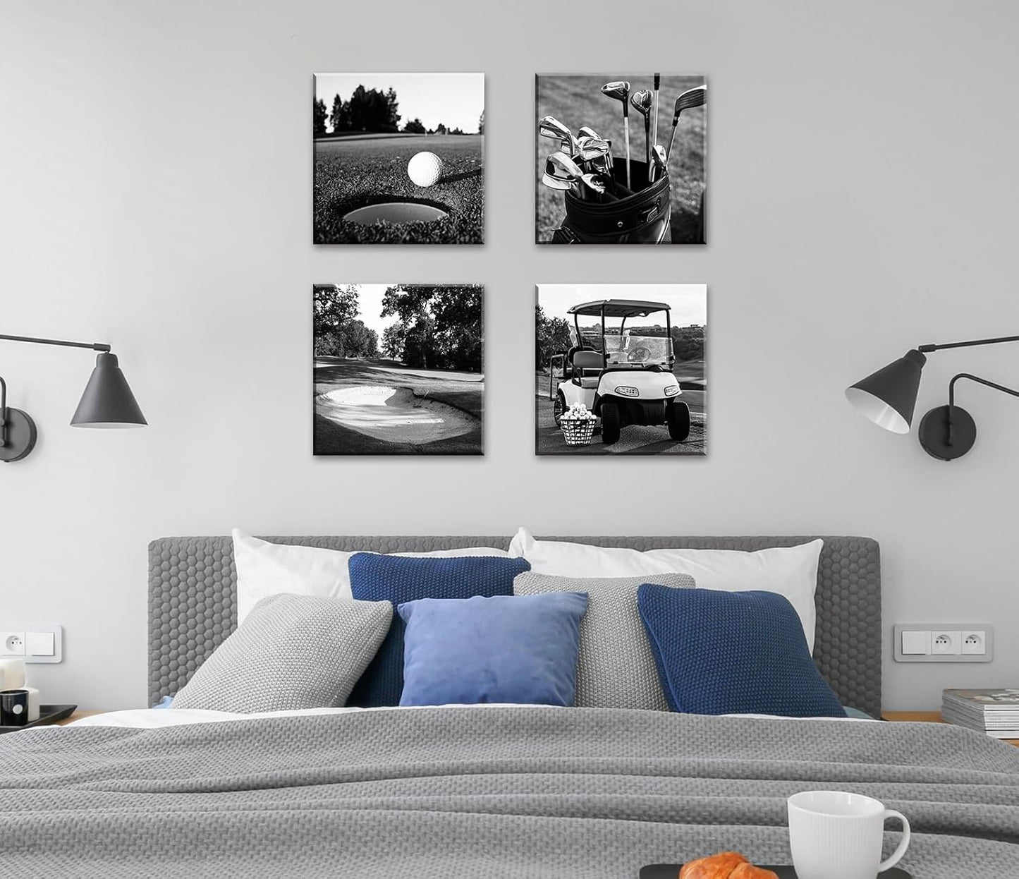 DJSYLIFE Golf Decor Golf Course Wall Art - Sport Poster Black and White Canvas Prints Picture for Modern Home Office Men Bedroom Decoration Stretched and Framed Ready to Hang 12"X12"X4