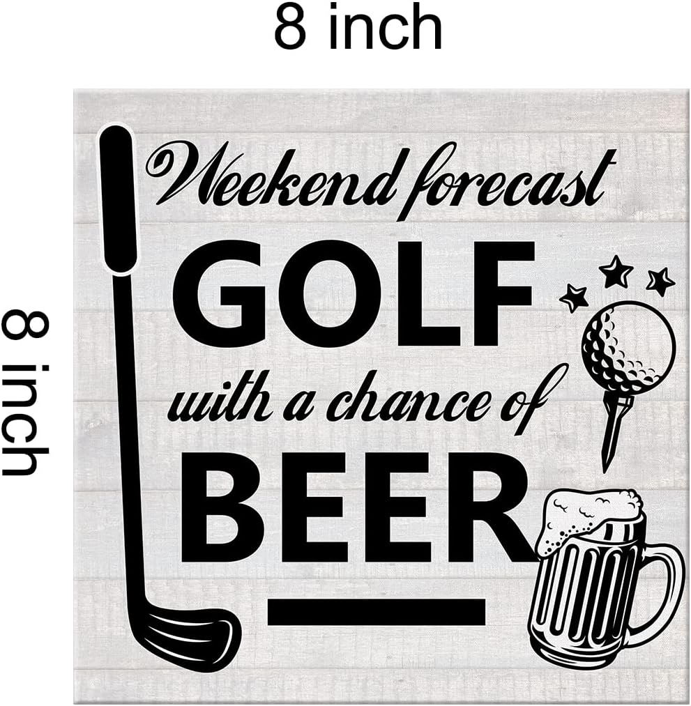 Weekend Forecast Golf Canvas Prints Wall Art Decor Desk Sign Golfing Poster Painting Framed Artwork 8 x 8 Inch Rustic Home Office Shelf Wall Decoration Gift for Golf Lover Golfer (Pack of 2)