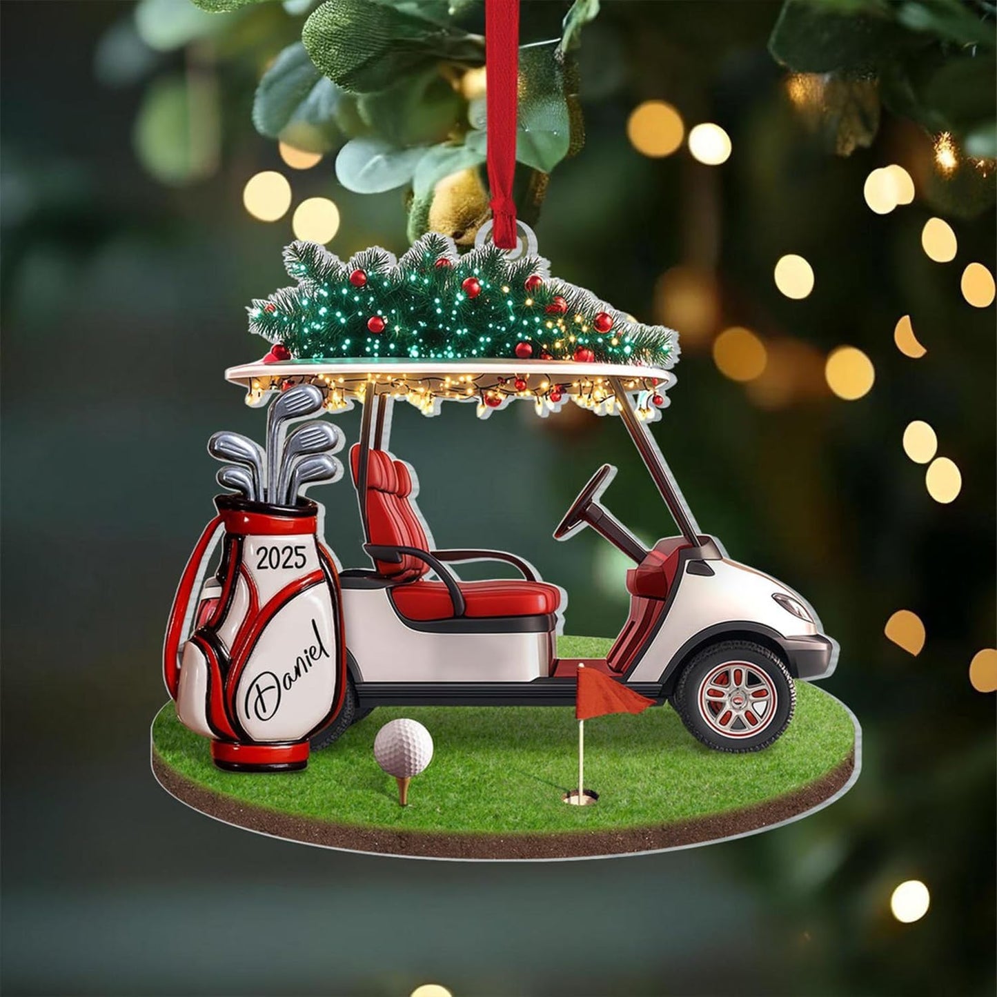 LOVELYPOD Personalized Golf Christmas Ornament, Custom Golfer Bag 2D Acrylic Ornaments,Golf Lover Christmas Tree Decoration, Gift for Golfs Enthusiasts, Golfer Holiday Ornaments 01