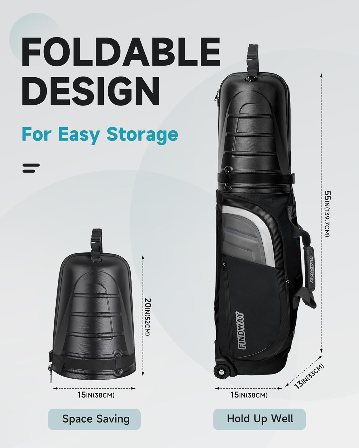 Findway Golf Travel Bags for Airlines with Wheels and ABS Hard Case Top, Protect Your Clubs, Waterproof 1680D Oxford Fabric and Oversize Tank Wheels, Lightweight and Easy to Maneuver