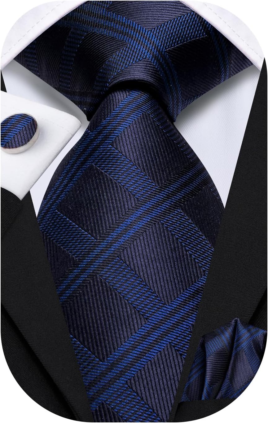 Dubulle Mens Paisley Striped Tie WOVEN Necktie for Men and Handkerchief Cufflinks Set Wedding Formal Business