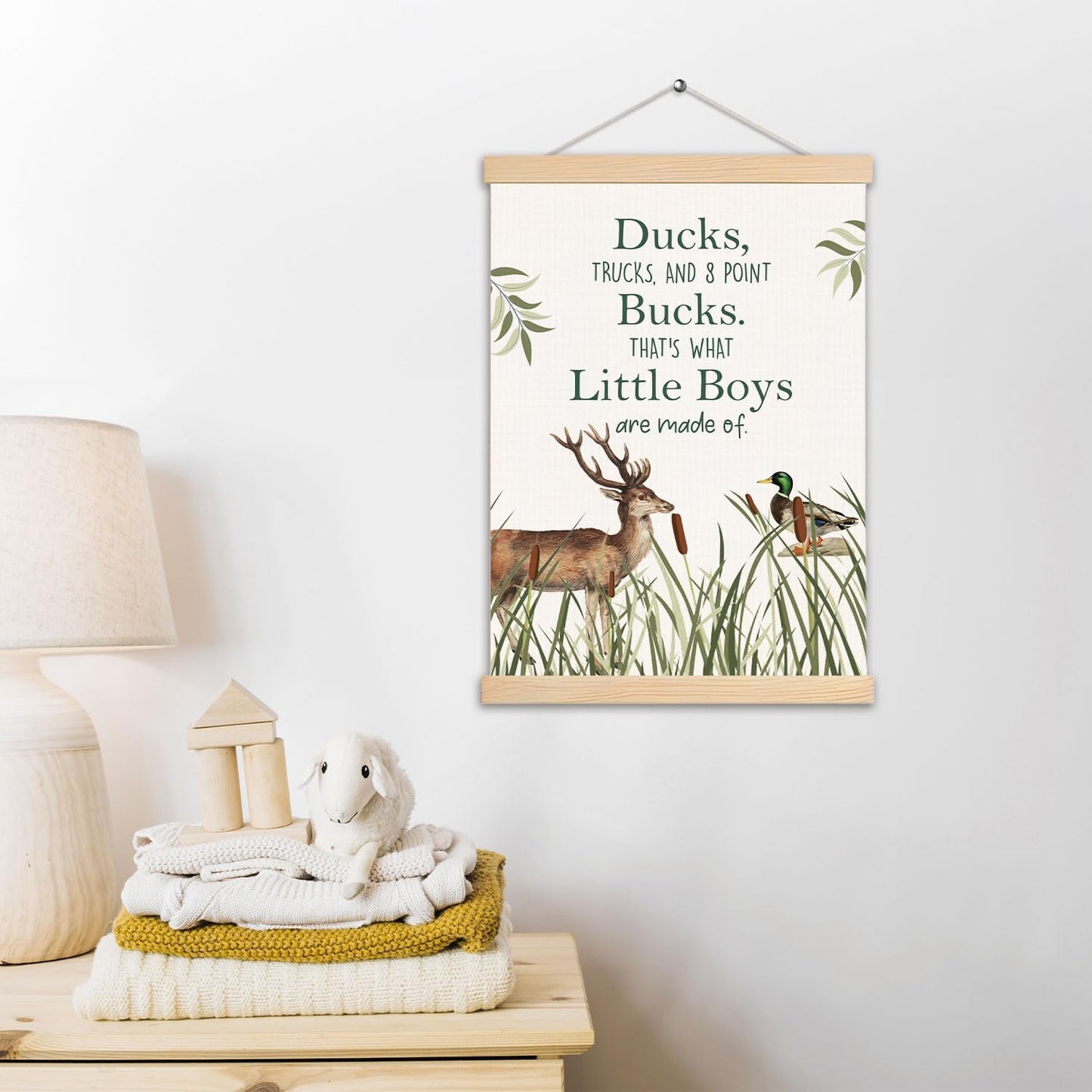 pouep Deer Duck Boy Nursery Wall Art Poster, Forest Nursery Decor, Wild Woods Deer Mallard Duck Canvas Prints Wall Decor for Toddler Kids Boys Bedroom Playroom Classroom, 16x24 Inches