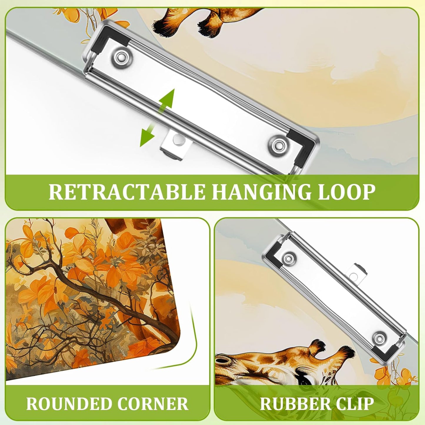 Forest Giraffes Clipboard,Decorative Acrylic Clipboard with Low Profile Metal Clip for Office,School,Teachers,Students Standard Letter Size 9x12.5