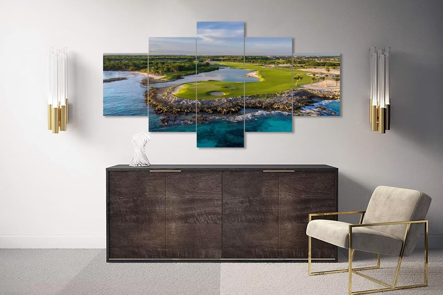 chenchenArt Punta Espada Golf Club Wall Art for Living Room Bedroom Bathroom Home Decorations Golf Course Pictures Posters Canvas Prints Modern Artwork Framed Ready to Hang(50''W x 24''H)