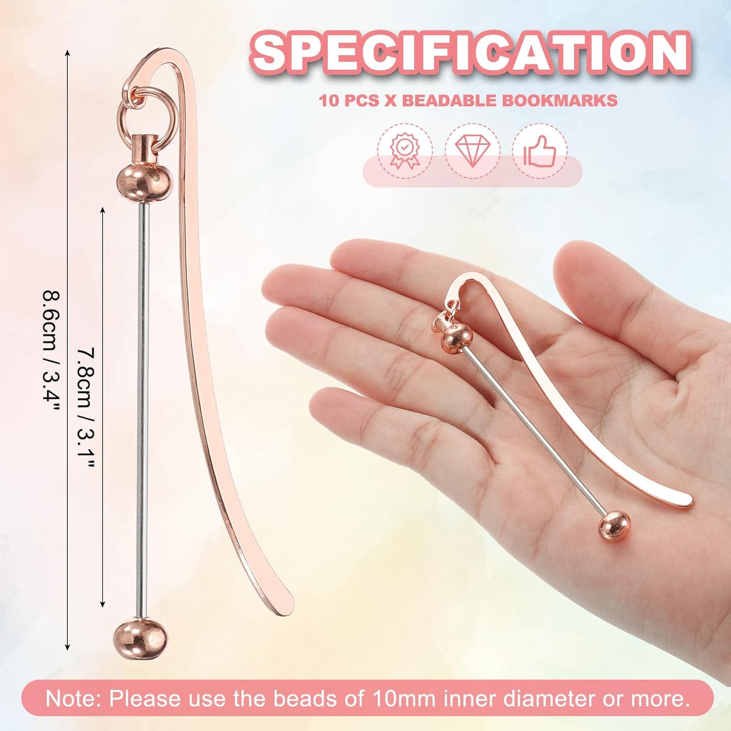PATIKIL Beadable Bookmarks, 10 Pcs Beaded Bookmark DIY Metal Blank Bar Bulk for Bookmark DIY Making Craft, Beading Pendant Charm, Rose Gold