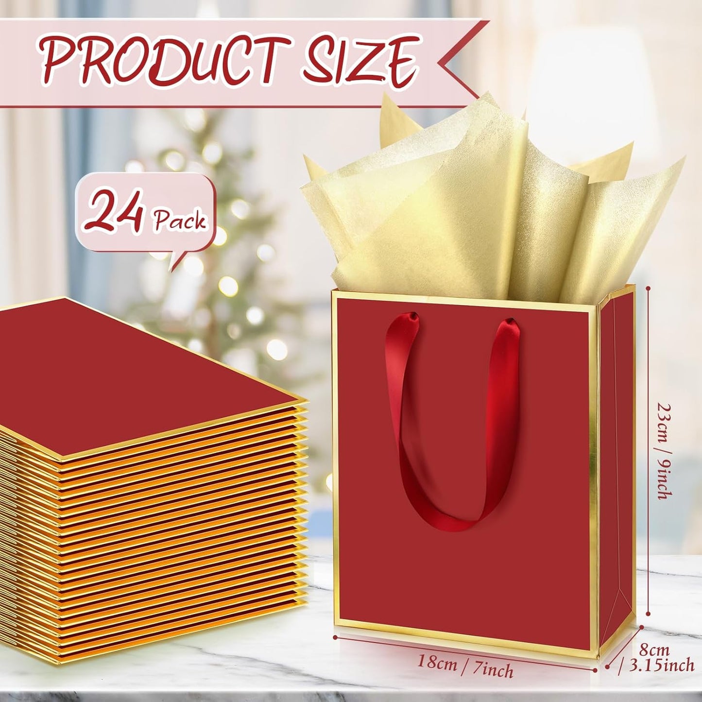 Yeaqee 24 Pack Metallic Paper Gift Bags with Handle and Tissue 9x7x3.1 Gold Foil Welcome Favor Bags Return Gifts for Wedding Fall 5 Senses Christmas Bridesmaid Birthday(Burgundy Red and Gold)