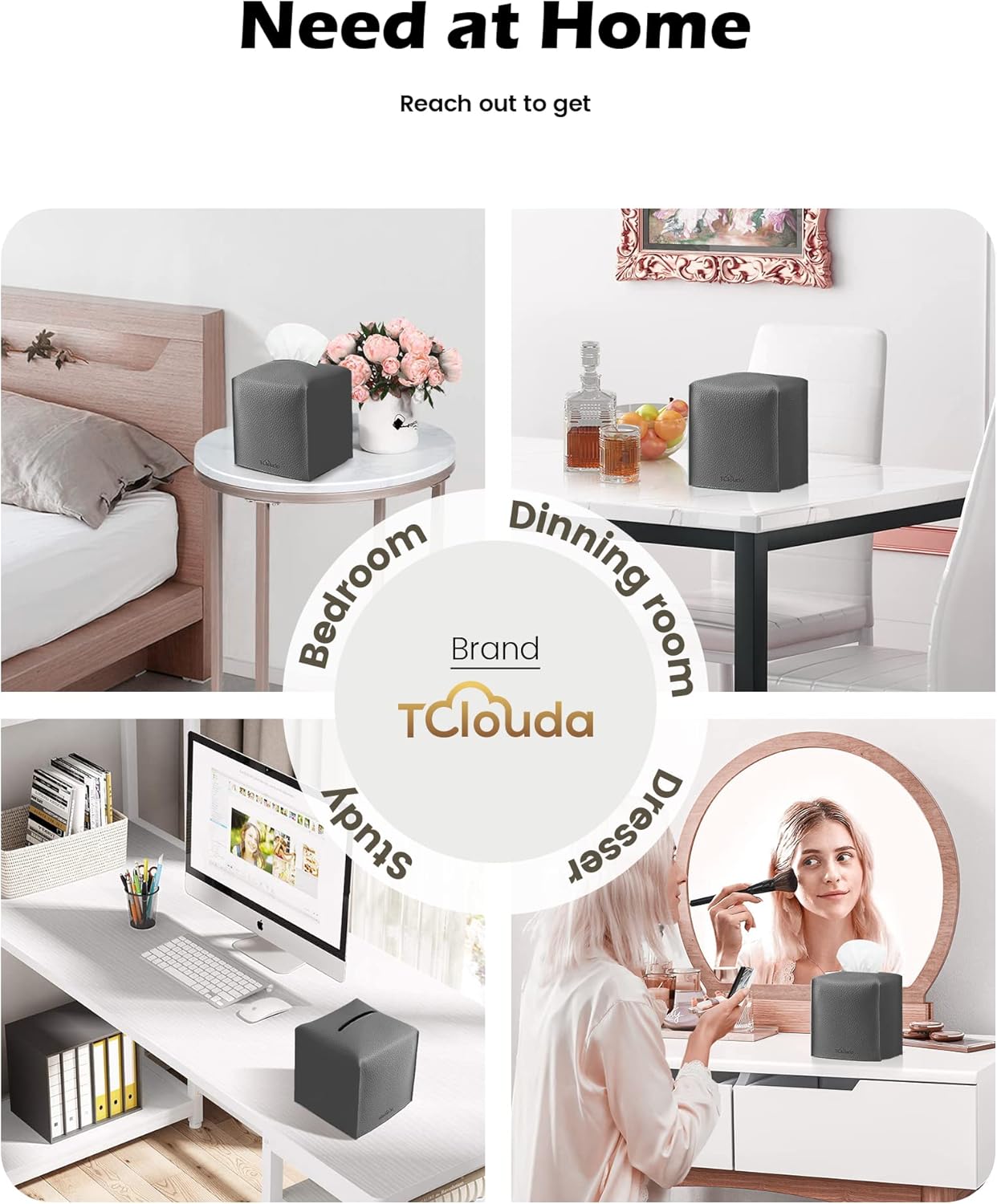 Tissue Box Cover for PU Leather, Modern Simple Solid Color Holder Square Tissue Bag, Ideal for Bathrooms,Office,Car,Outdoor Tent,Dining Table,5"X5"X5", Double Charcoal