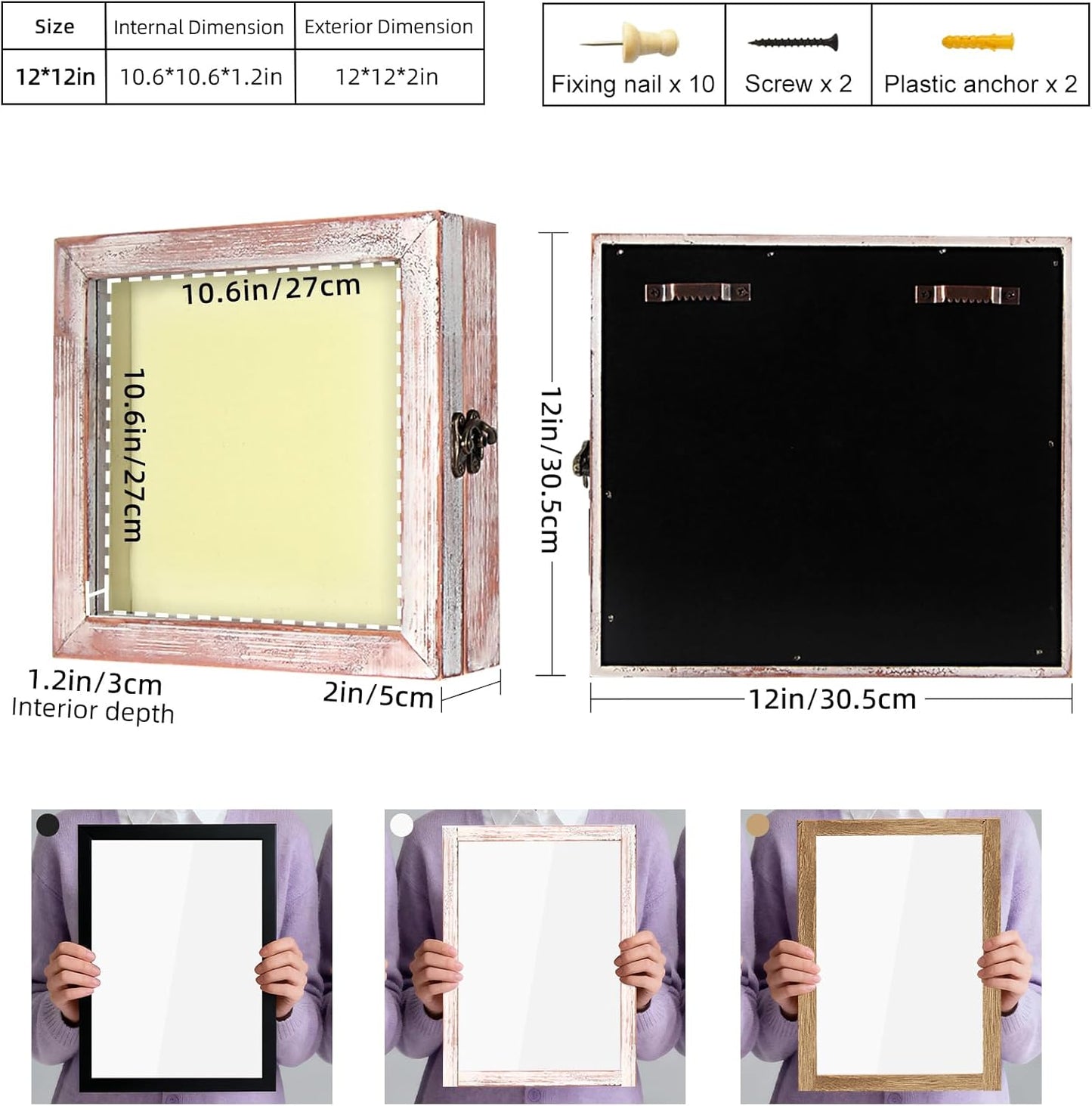 TJ.MOREE Flowers Shadow Box Display Case 12 x 12 Shadow Box Frame with Glass Window Door Farmhouse Picture Frame Wedding Bouquet Memorabilia Photos Memory Box for Keepsakes - White Pink