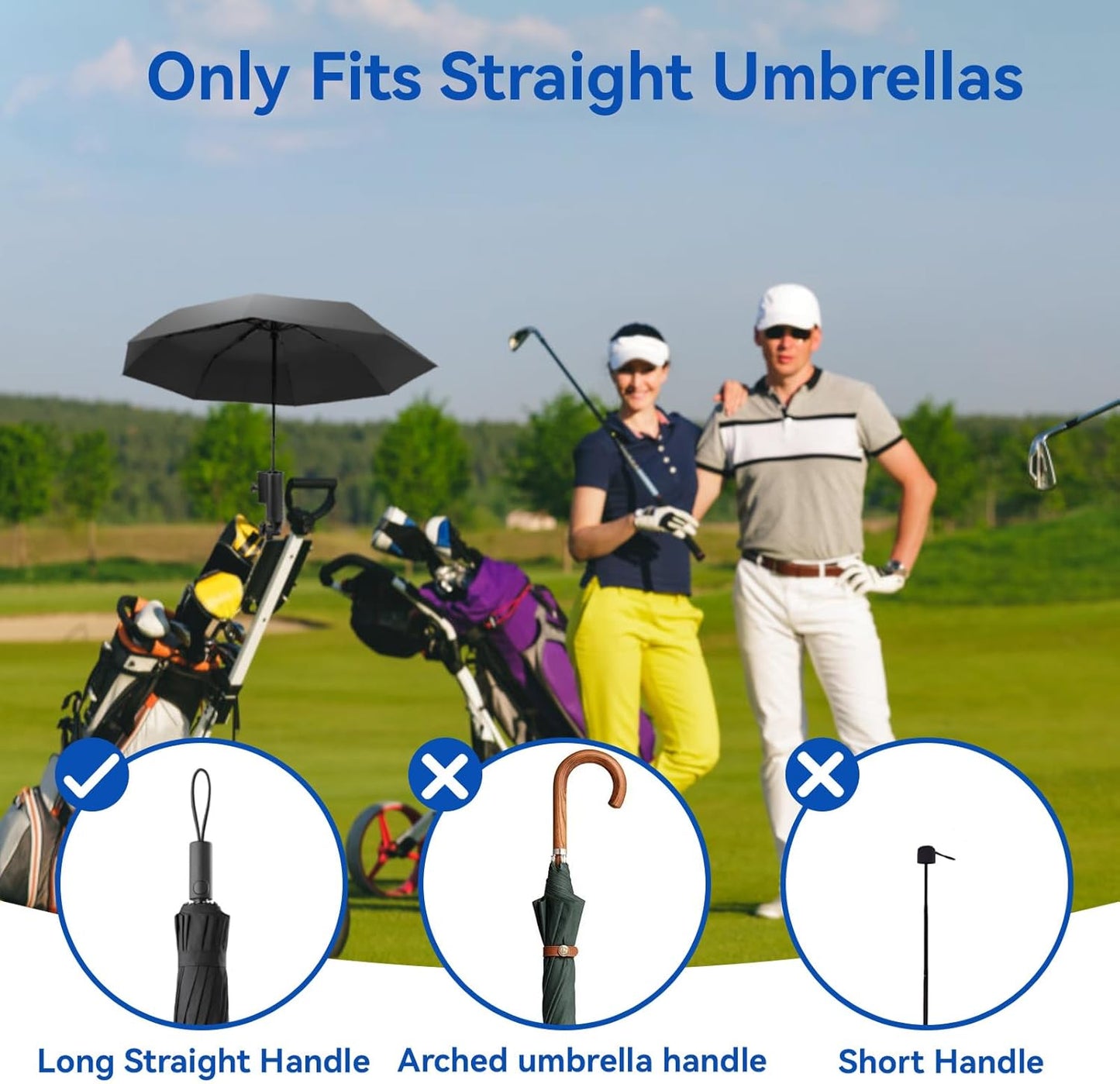 Golf Push Cart Umbrella Holder, 180 Degrees Adjustable Golf Trolley Umbrella Holder, Universal Heavy-duty Windproof Umbrella Holder Stroller Bicycle Bike Wheelchair Mobility Scooter Beach Chair