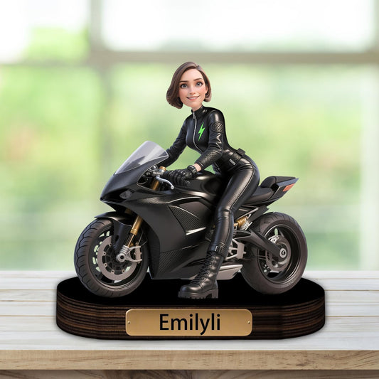 Personalized Motorcycle Cartoon Portrait Desktop Ornament Custom Name Unique Acrylic Desk Decor Gift For Wife Girlfriend Couple Birthday Xmas Anniversary (style 37)