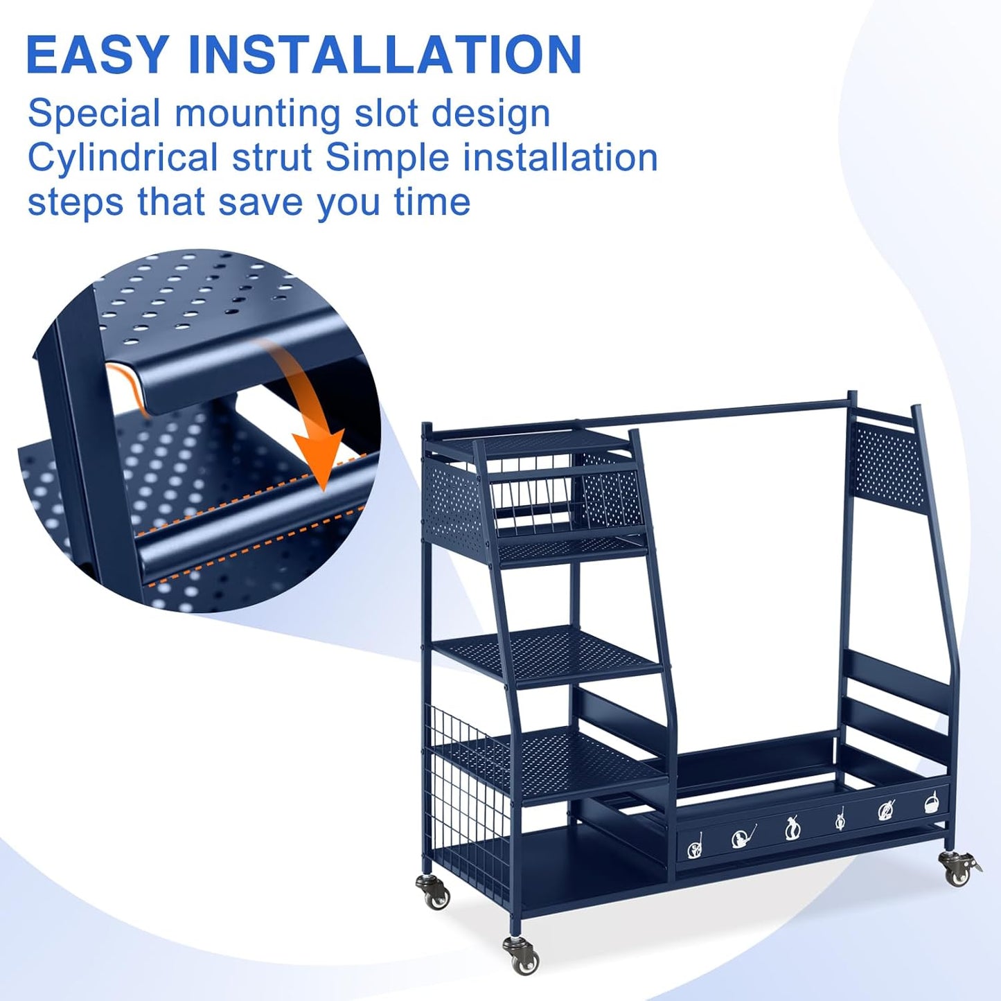 Lauren&Harold Golf Bag Organizer Garage Storage, Golf Storage Rack Stand Fits 2 Golf Bags, Golf Clubs and Other Golfing Equipment Accessories, Golf Organizer for Garage, Club, Shed, Basement