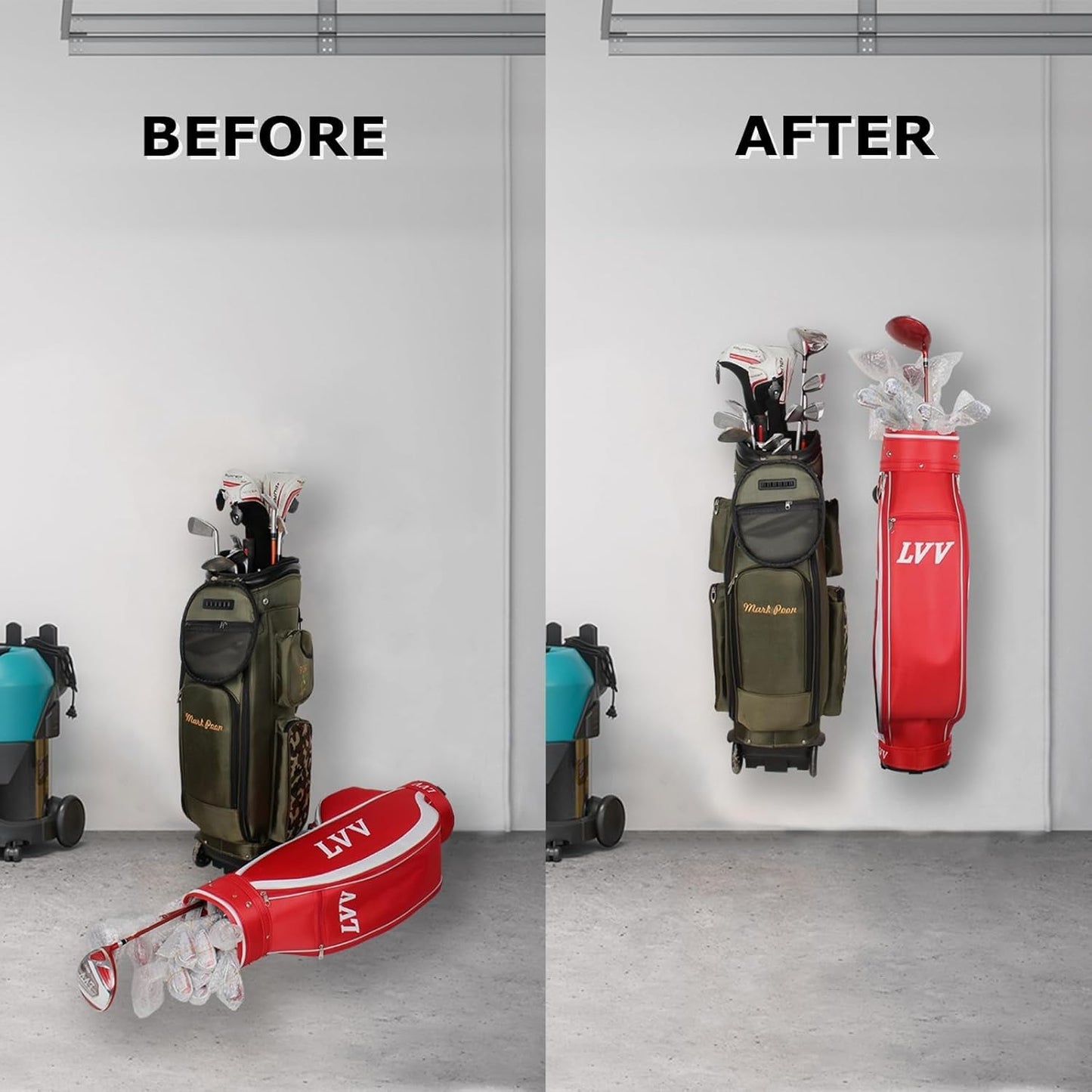 BiJun Wall Mount Golf Bag Storage Rack,Golf Bag Holder Garage Golf Bag Organizer Golf Bag Stand Golf Bag Storage Rack Hangers for Storage Space for Garage