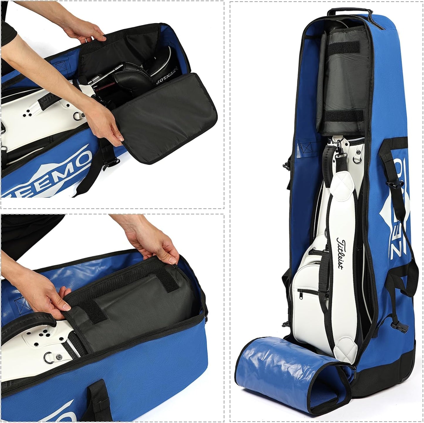 ZEEMO Golf Travel Bag, Full-Open Protective & Wheeled Airline-Approved Case for Clubs, Cart&StandBag, Soft-Sided Waterproof Cover Made of Heavy Duty Oxford