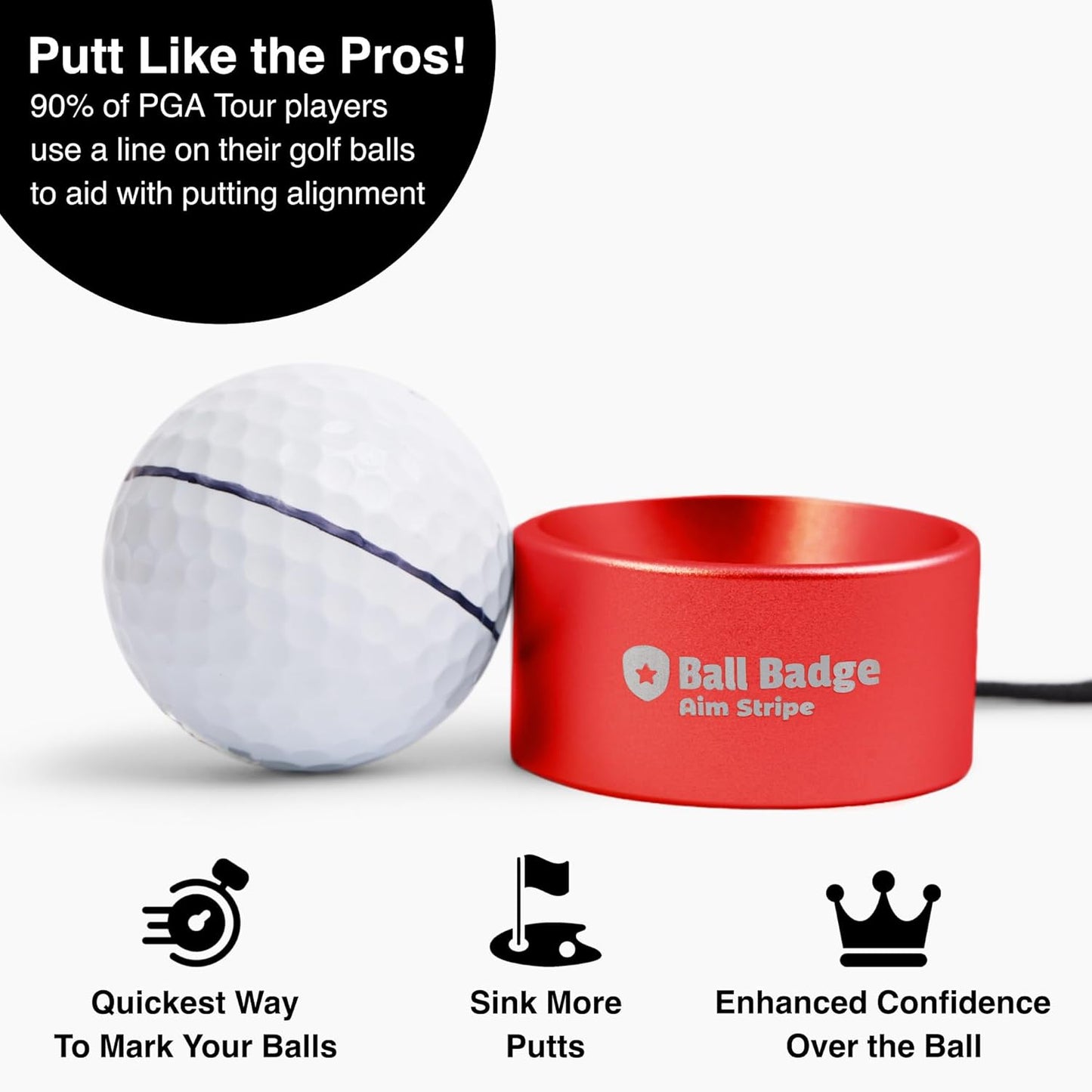 Ball Badge Aim Stripe - 360 Degree Golf Ball Line Marker Kit with Golf Bag Attachment for Perfect Alignment and Precision Putting