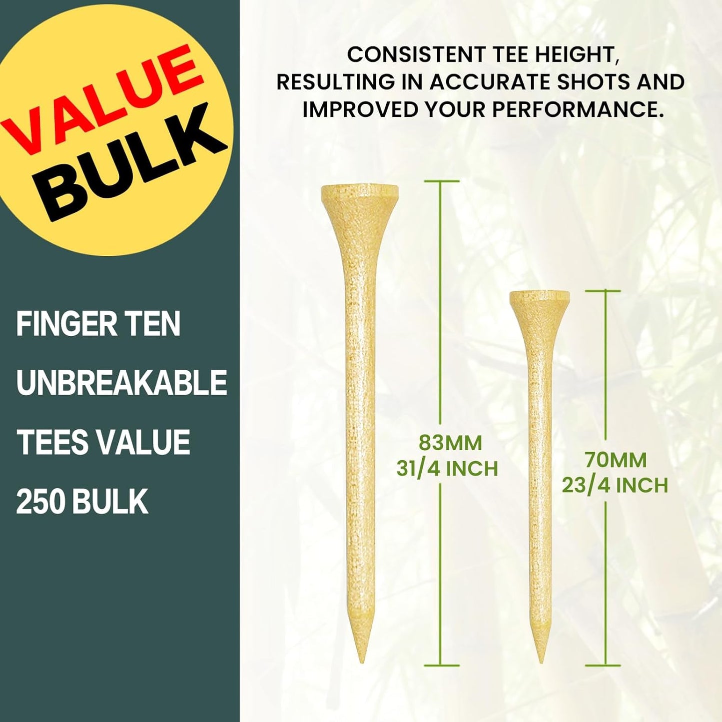 FINGER TEN Bamboo Golf Tees Wood 1 1/2 2 3/4 3 1/4 Inch Wooden Short Long Tee Color Bulk 250/500/1000/2000 Count for Men Women Kids in Red Pink USA Flag