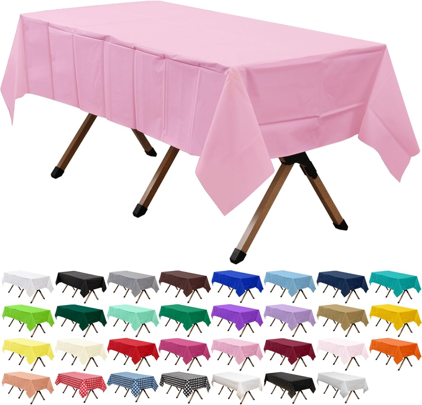 2 Pack Pink Premium Plastic Tablecloth Rectangle 54 x 108 Inches Reusable Rose Pink Decorative Table Cover for Dining, Wedding, Party, Indoor and Outdoor use