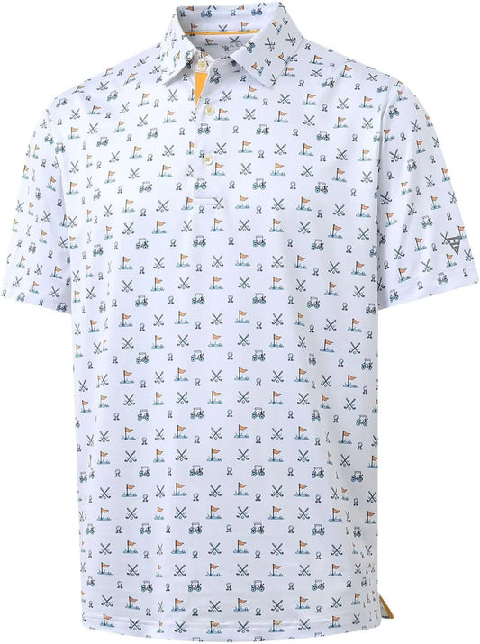 M MAELREG Mens Golf Shirt Short Sleeve Dry Fit Print Moisture Wicking Performance Patterns Collared Polo Shirt