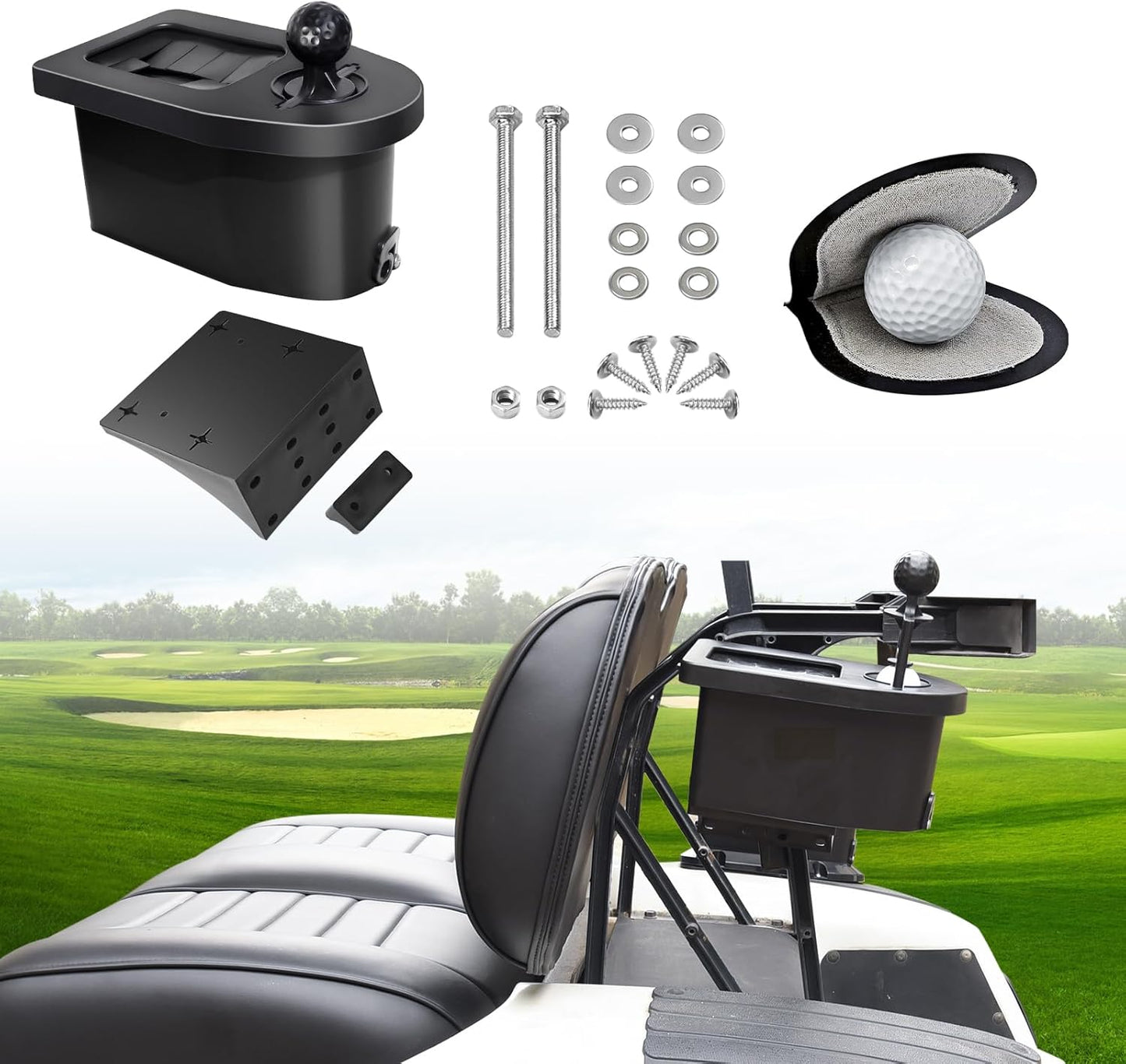 Golf Cart Ball Washer and Club Cleaner Kit with Side Bracket, Golf Ball Washer Cleaner for EZGO, Club Car, Yamaha, Advanced EV, Star EV, Universal & Detachable