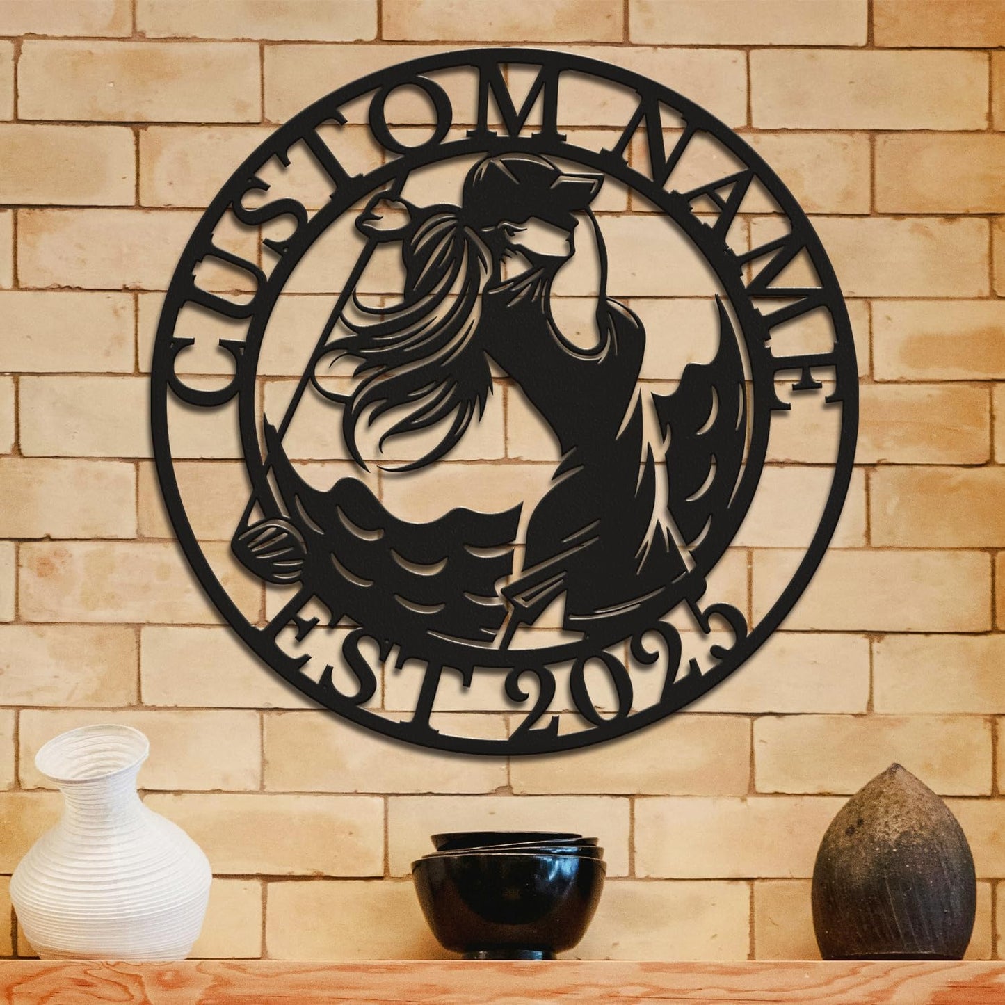 Personalized Custom Crossed Golf Metal Wall Art,Personalized Golfer Name Sign Decoration For Room,Hole Golf Club Decoration (Style-5)