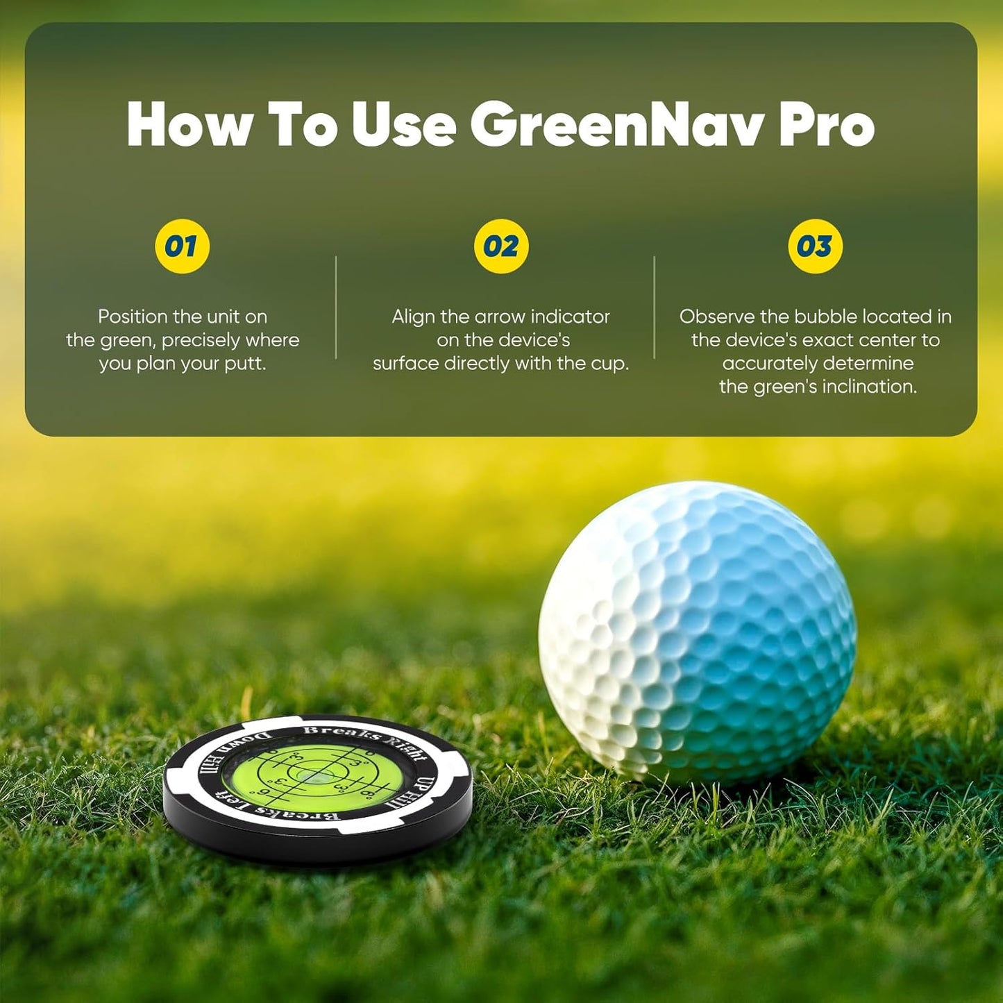 GreenNav Pro-High Precision Golf Green Reader & Golf Ball Marker with Horizontal Bubble Level, Essential Slope & Putt Line Reading Aid, Golf Accessories for Men Women