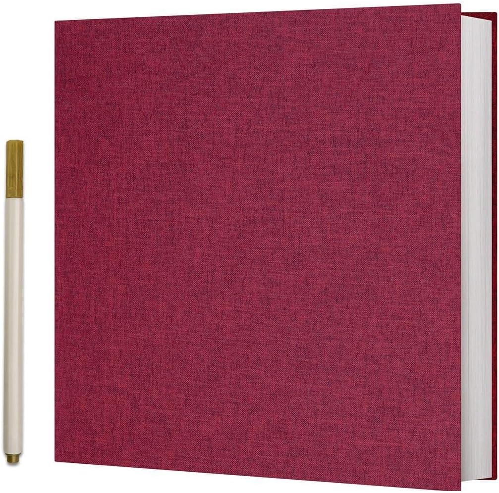 Vienrose Photo Album Self Adhesive 4x6 5x7 3x5 8x10 Scrapbook Album DIY Scrap Book with A Metallic Pen (11"x10.6" 60 Pages,Red)