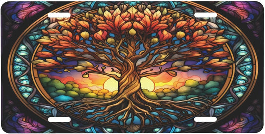 Abstract Tree of Life Colorful License Plate Funny Aluminum Front License Plates Decorative Waterproof Rust-Free Metal Car Plate Covers for Women Men Car Tag Accessories fit Truck SUV Rv 12 X 6 Inch